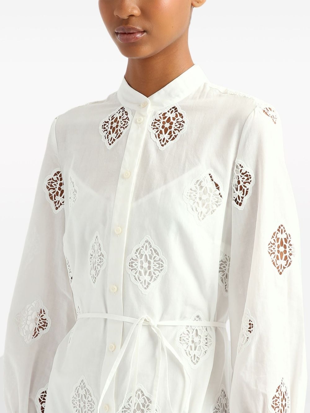 lace-panels midi shirtdress - 5