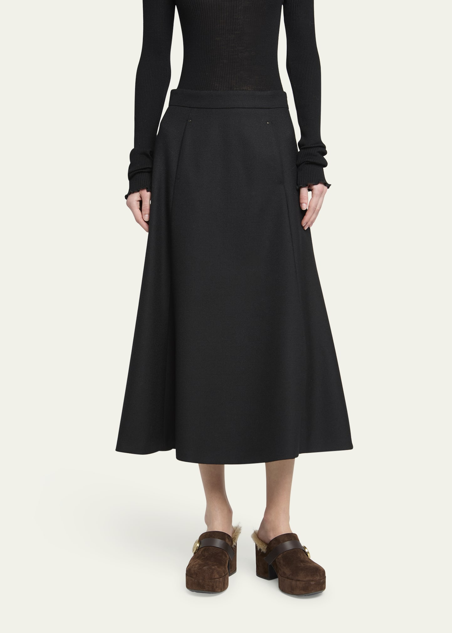 Circle-Cut Wool Midi Skirt - 4