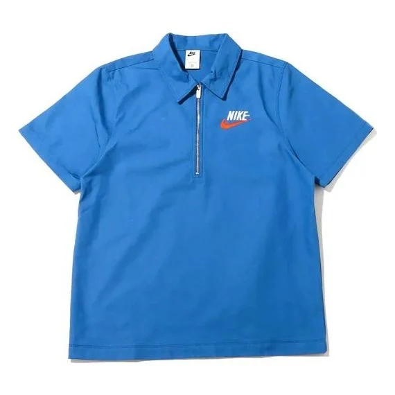 Nike Half Zipper Solid Color Short Sleeve Polo Shirt Blue DM5284-407 - 1