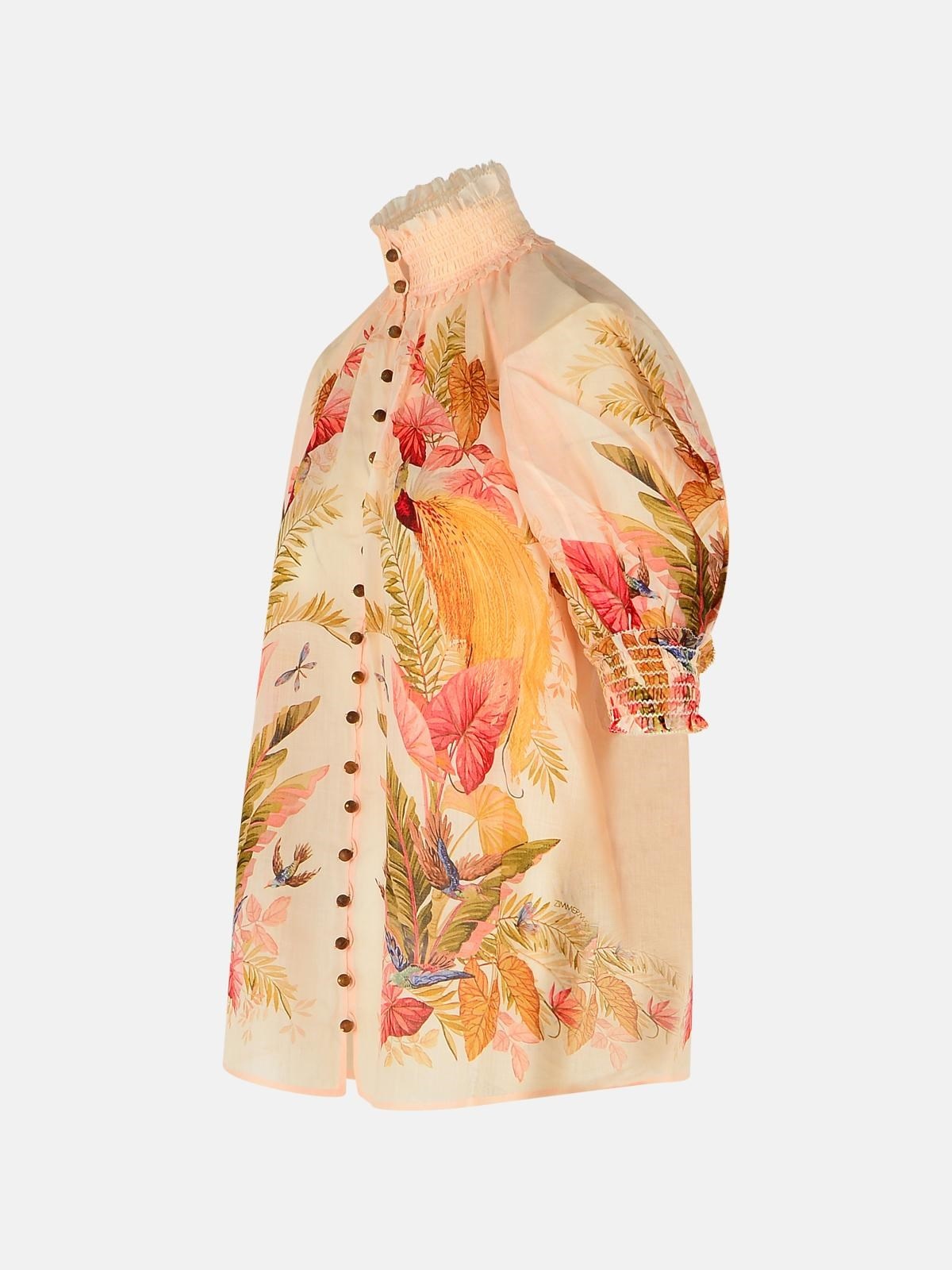 'BILLOW' RAMIE PUFF SLEEVES BLOUSE IN 'CREAM PALM FLORAL' - 2
