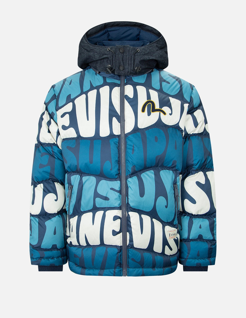 Allover Wavy Text Print Down Jacket 1