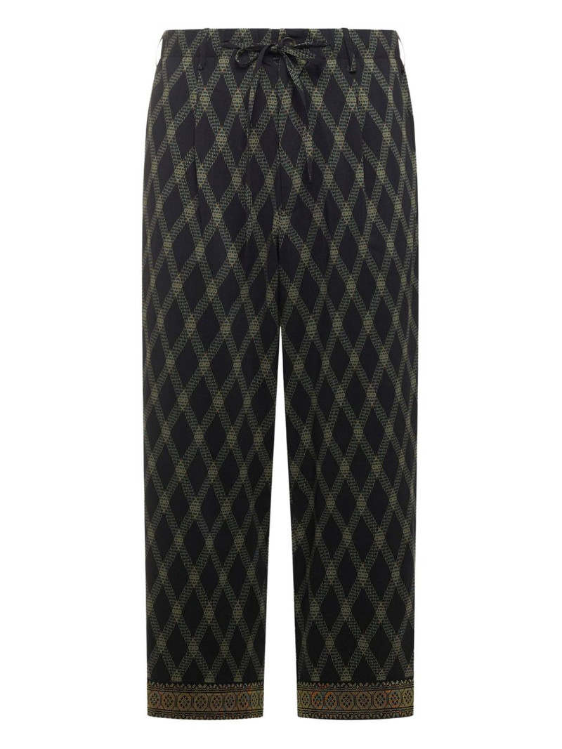 diamond-pattern drawstring-waist trousers 1