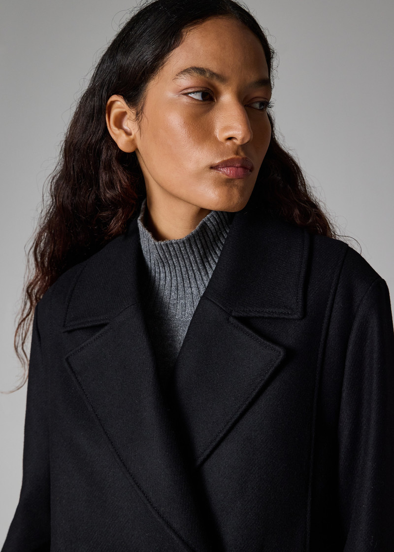 Women's Black Wool-Cashmere Blend Short Pea Coat 5