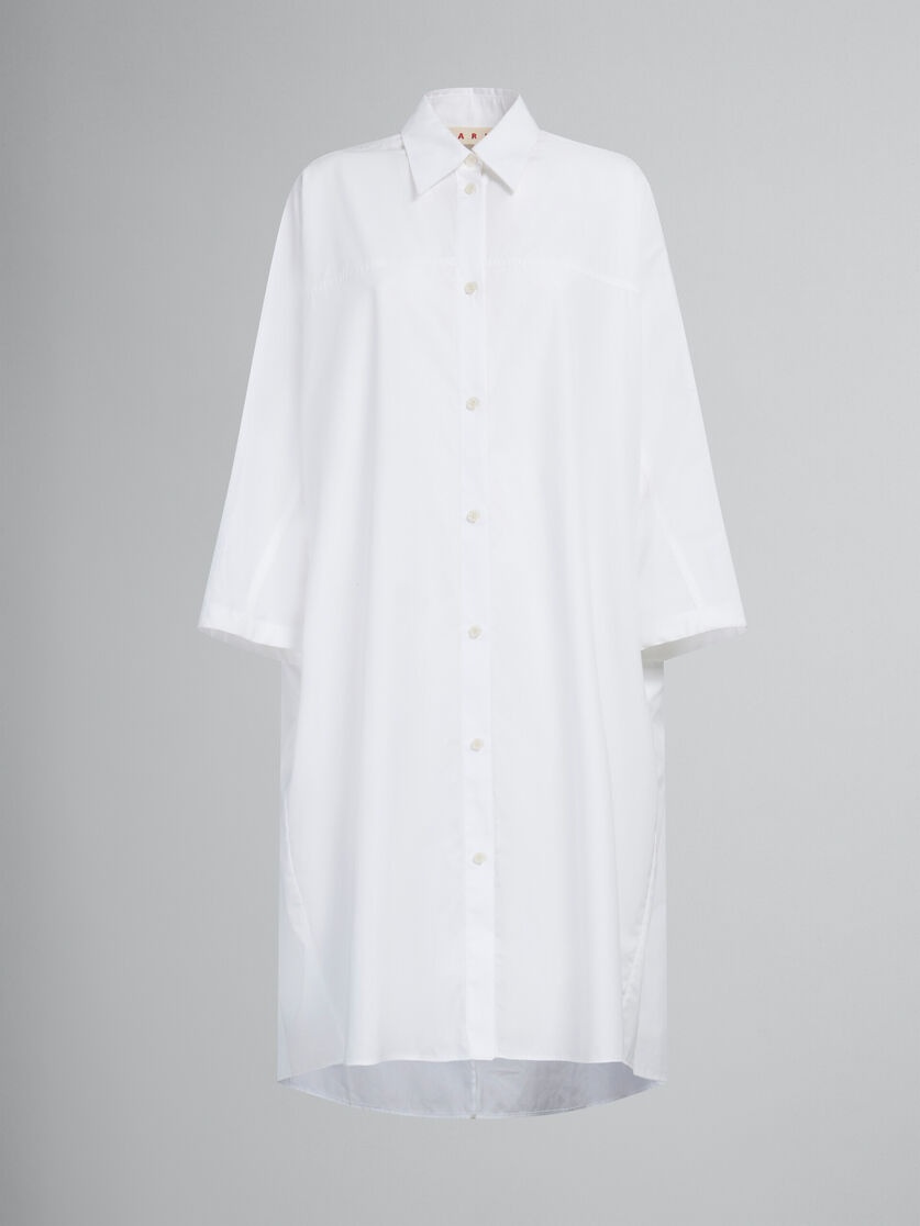 WHITE BIO POPLIN OVERSIZED SHIRT DRESS - 1