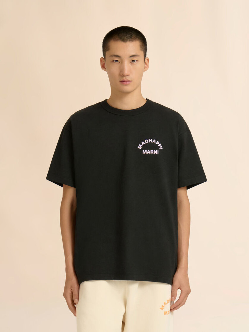 Marni MARNI + MADHAPPY BLACK COTTON T-SHIRT WITH ANIMAL PRINT outlook