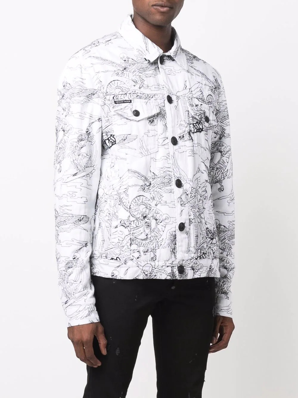 skeleton-tattoo print denim jacket - 3