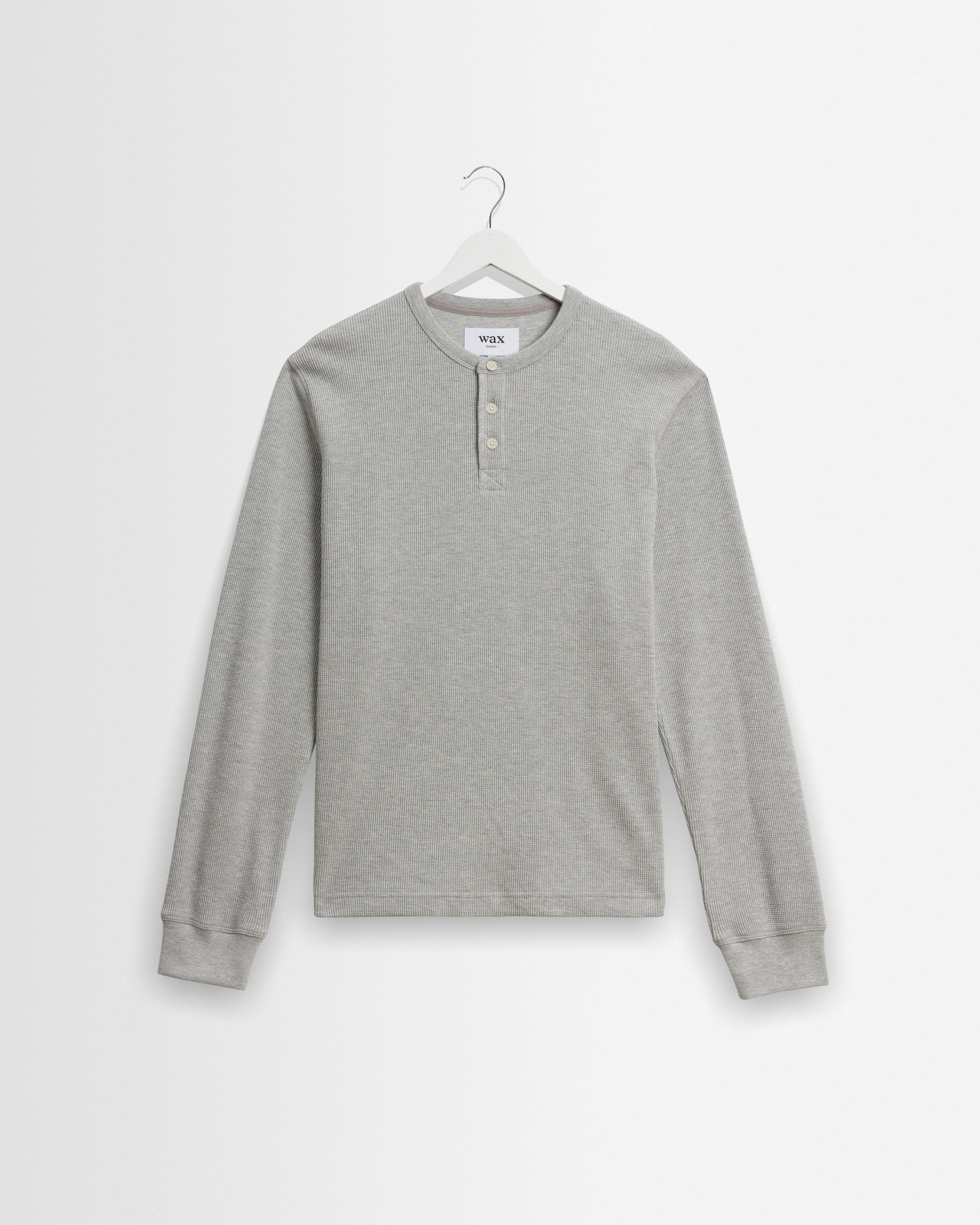 Halton - Grey Waffle Long-Sleeve Henley T-Shirt - 1