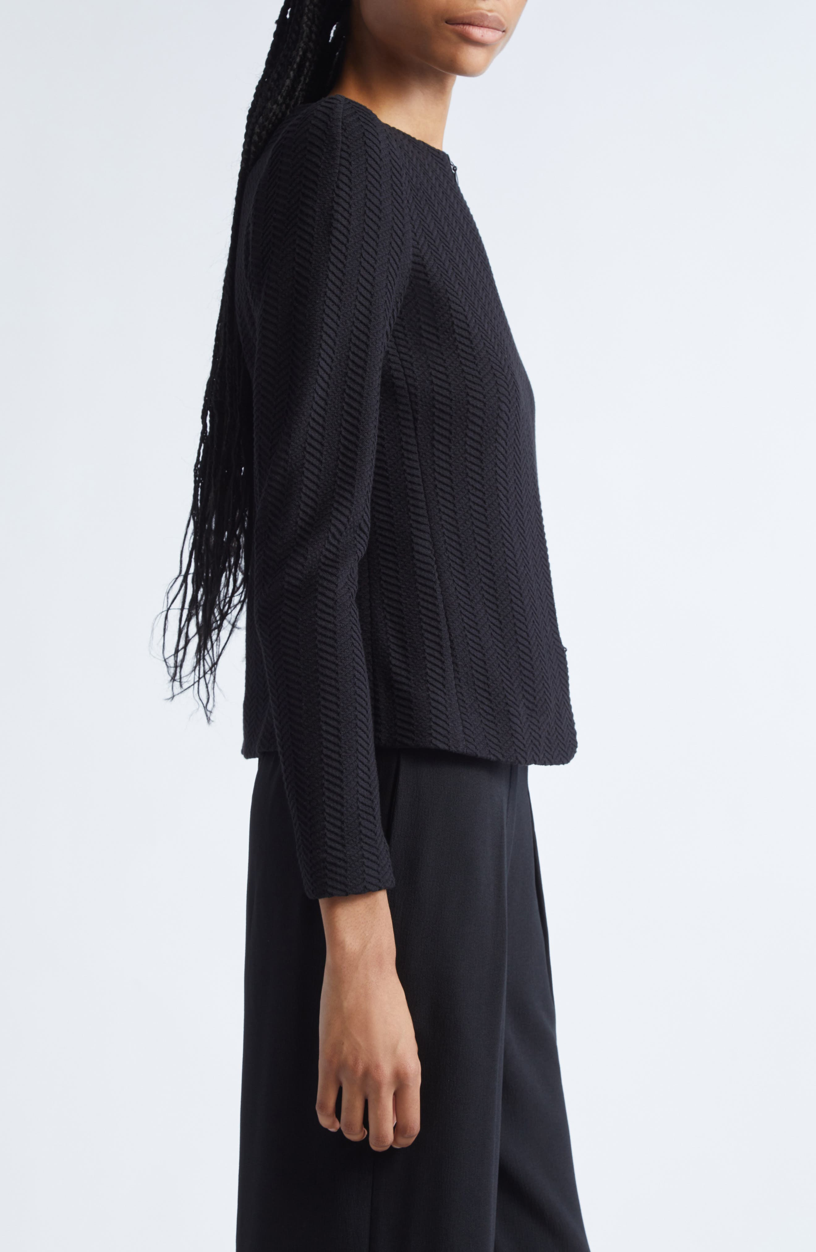 Emporio Armani Chevron Knit Jacket in Solid Black at Nordstrom - 4