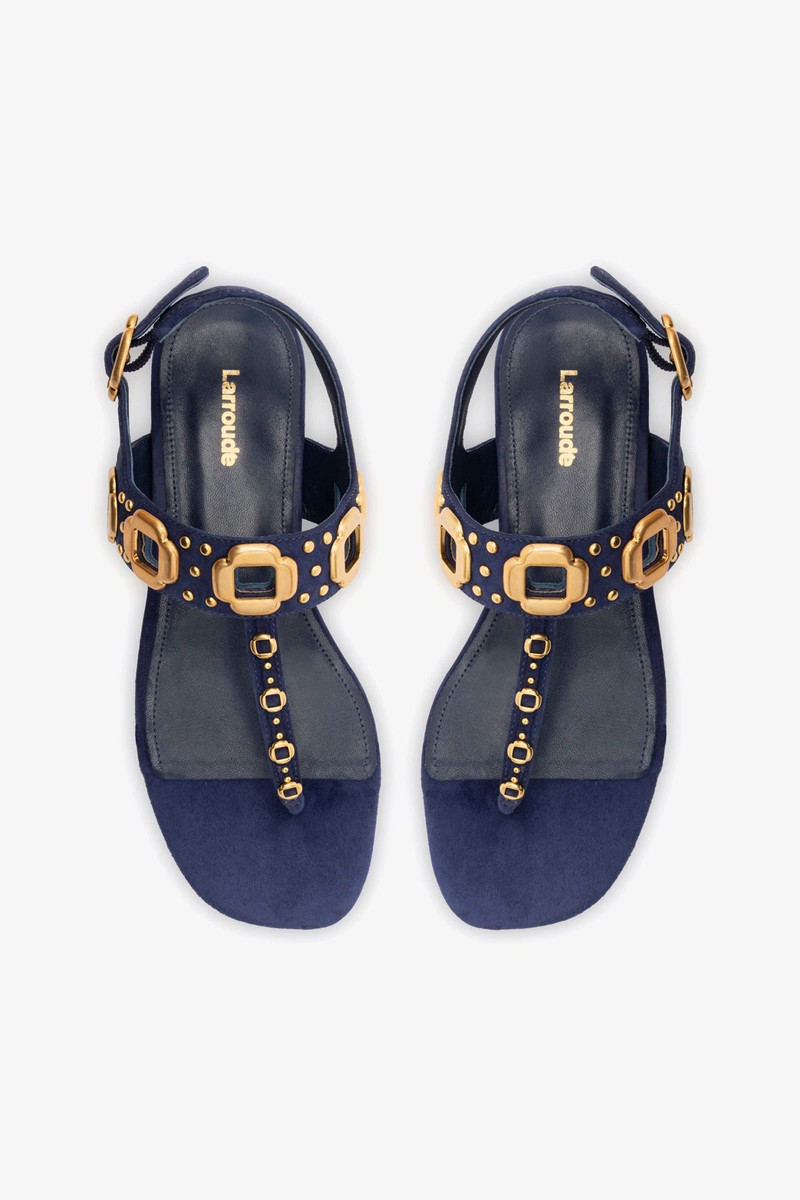 Milan Studs Thong Sandal In Navy Suede 7