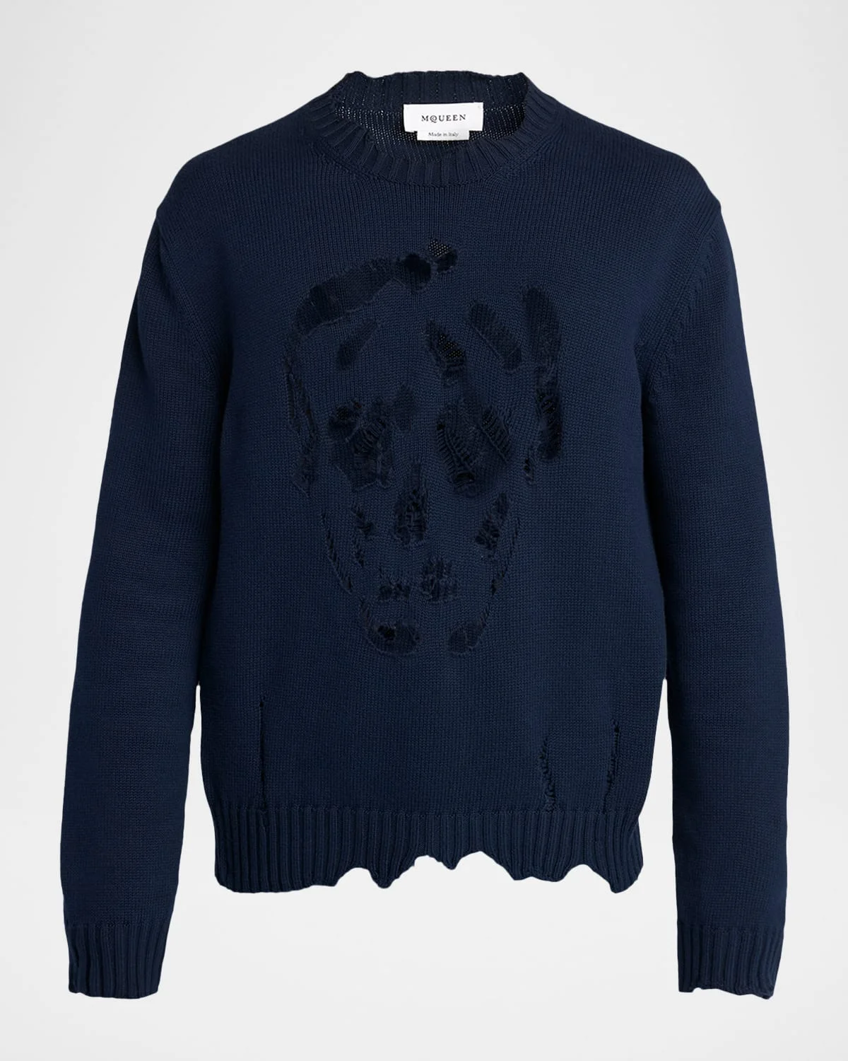 Men's Men's Distressed Skull Cotton Crewneck Sweater - 1