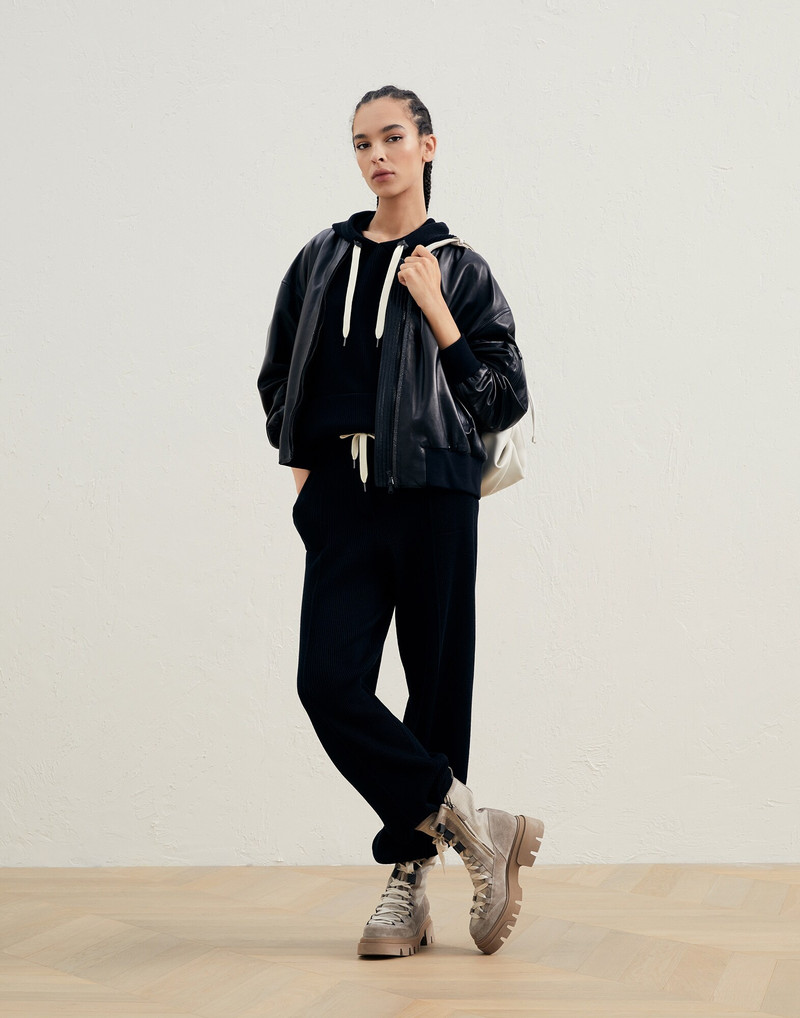 Cotton English rib hooded sweater vest with shiny eyelets 5