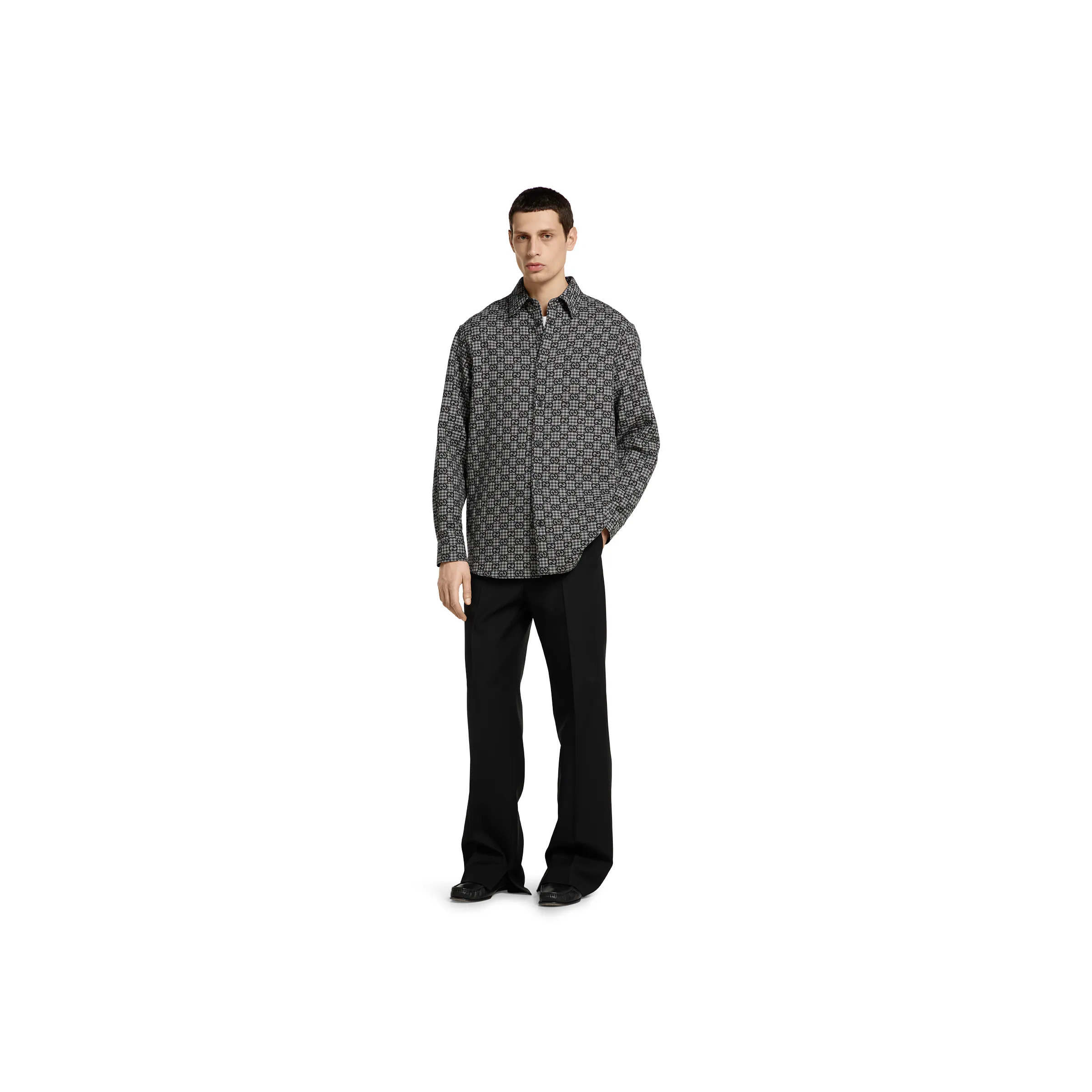 GG gingham cotton wool jacquard shirt - 2