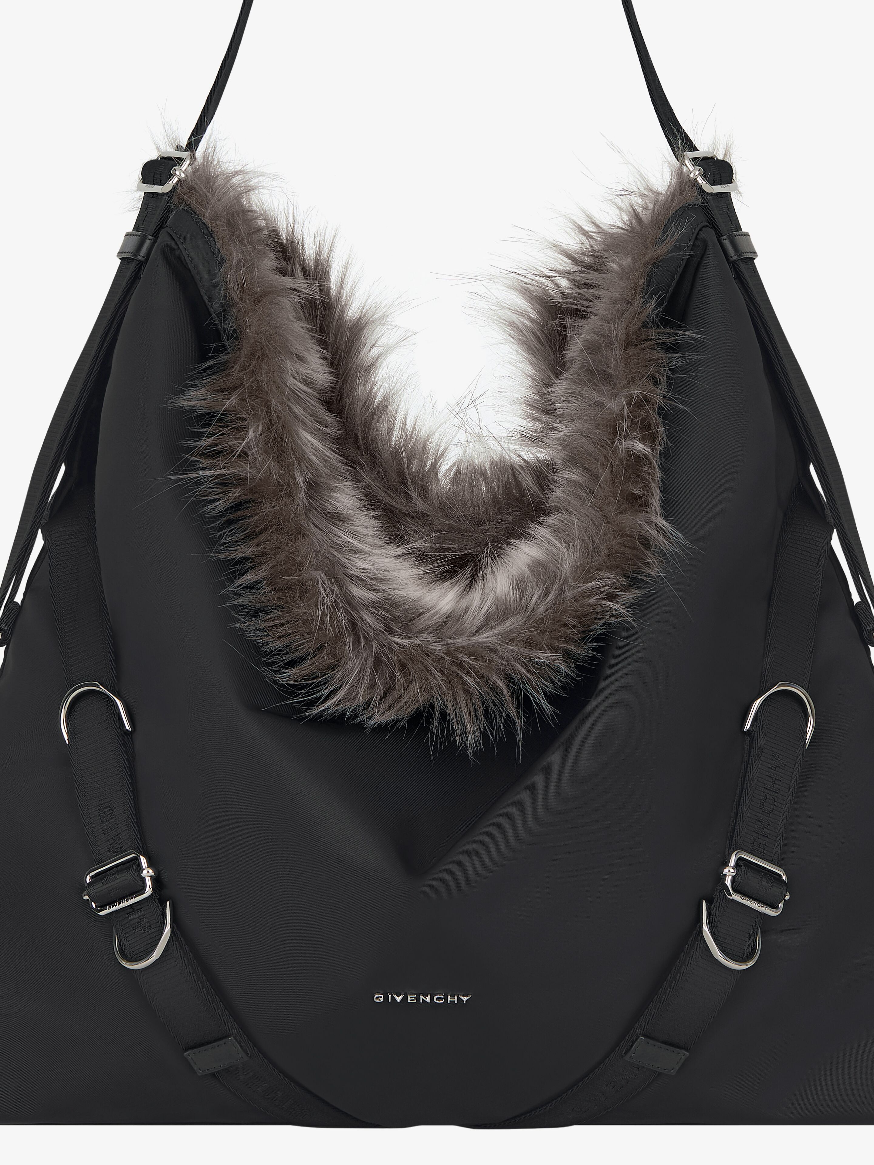 LARGE VOYOU BAG IN NYLON AND FAUX FUR - 6
