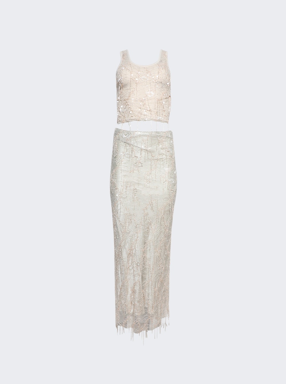 Encased Beaded Ivy Disconnect Tank Dress Beige - 1