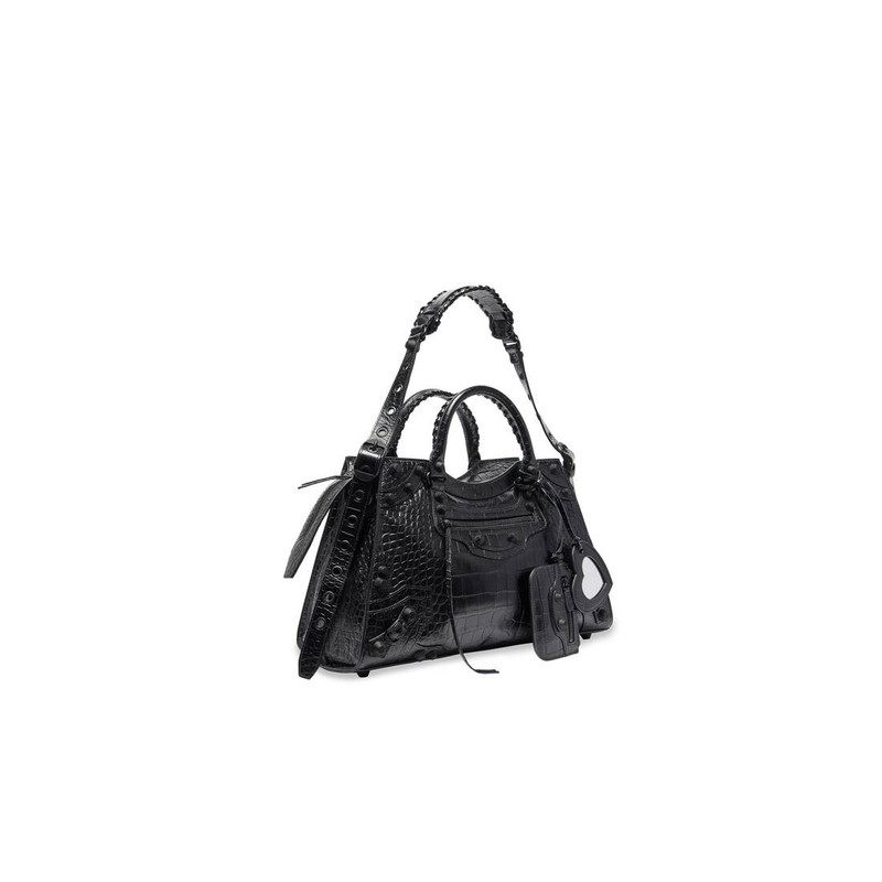 BALENCIAGA Women's Neo Cagole City Handbag Crocodile Embossed  in Black outlook