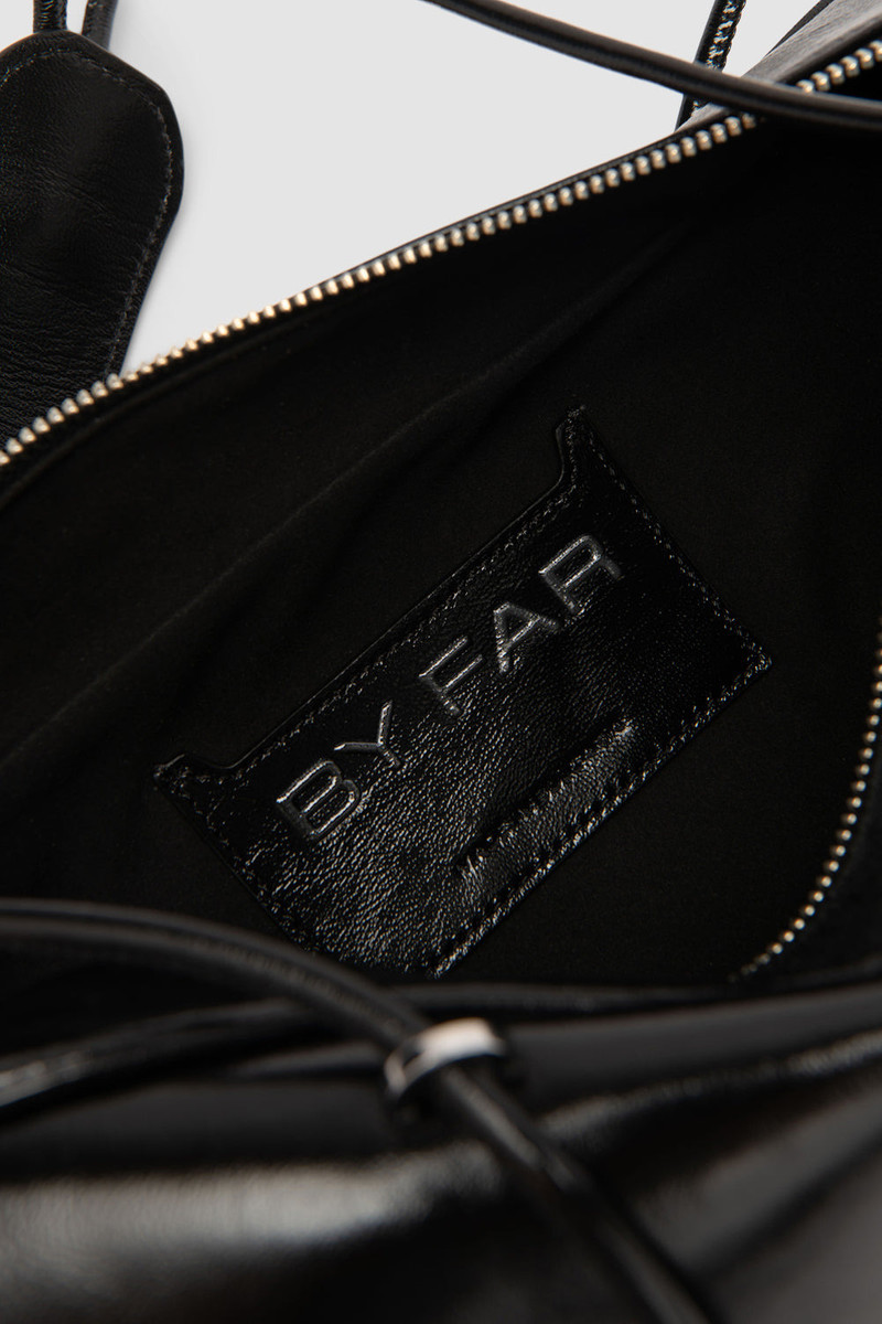 Kimberly Black Glossy Textured Leather Shoulder Bag 5