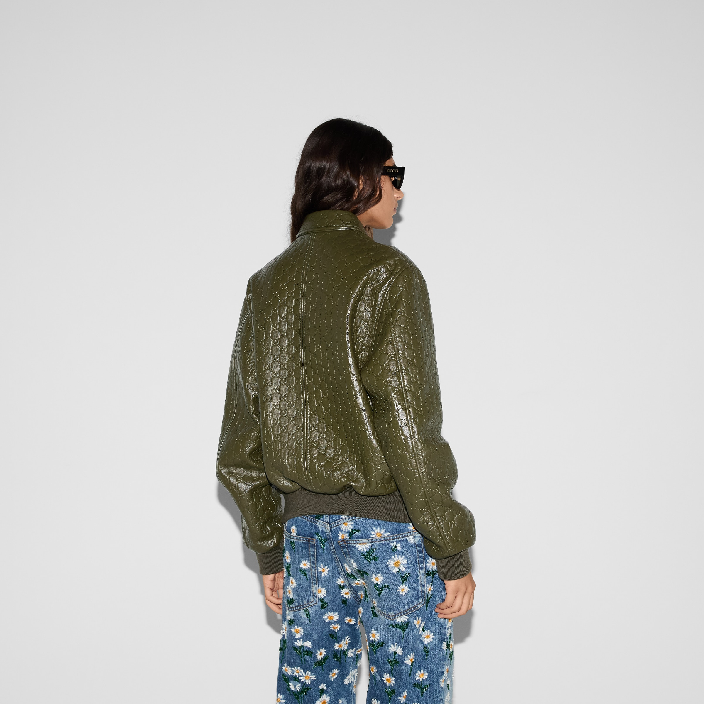 GG embossed leather bomber jacket - 4