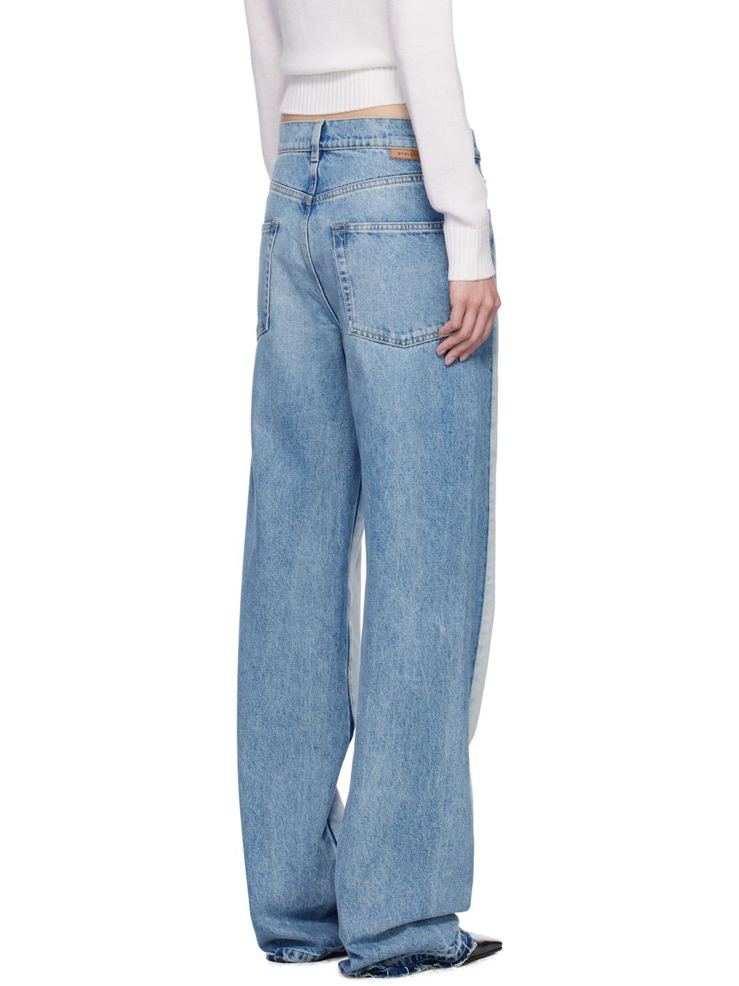 Blue Contrast Panel Straight Leg Jeans - 3