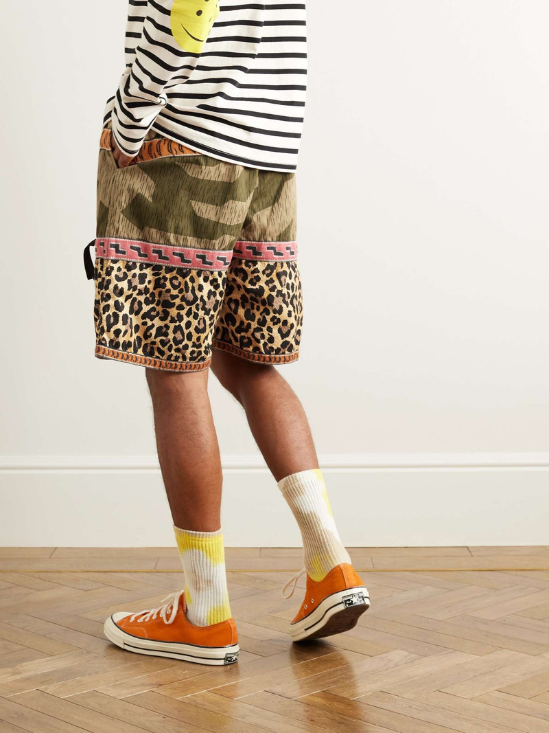 Straight-Leg Belted Patchwork Cotton-Twill and Jacquard Shorts 4