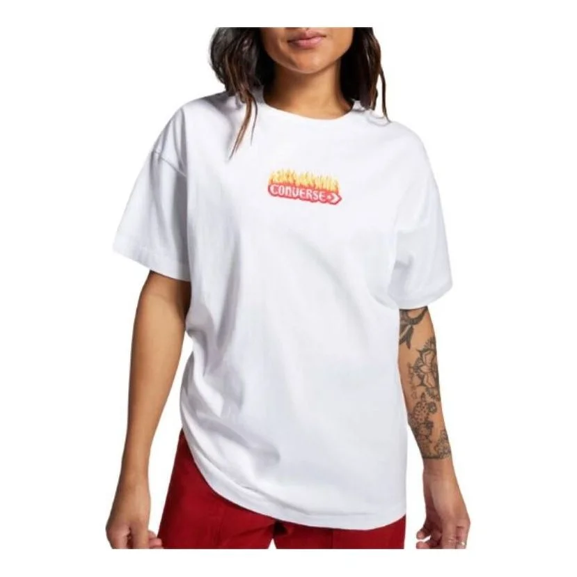 (WMNS) Converse Flaming Logo Oversized T-Shirt 'White Red' 10026466-A01 - 1