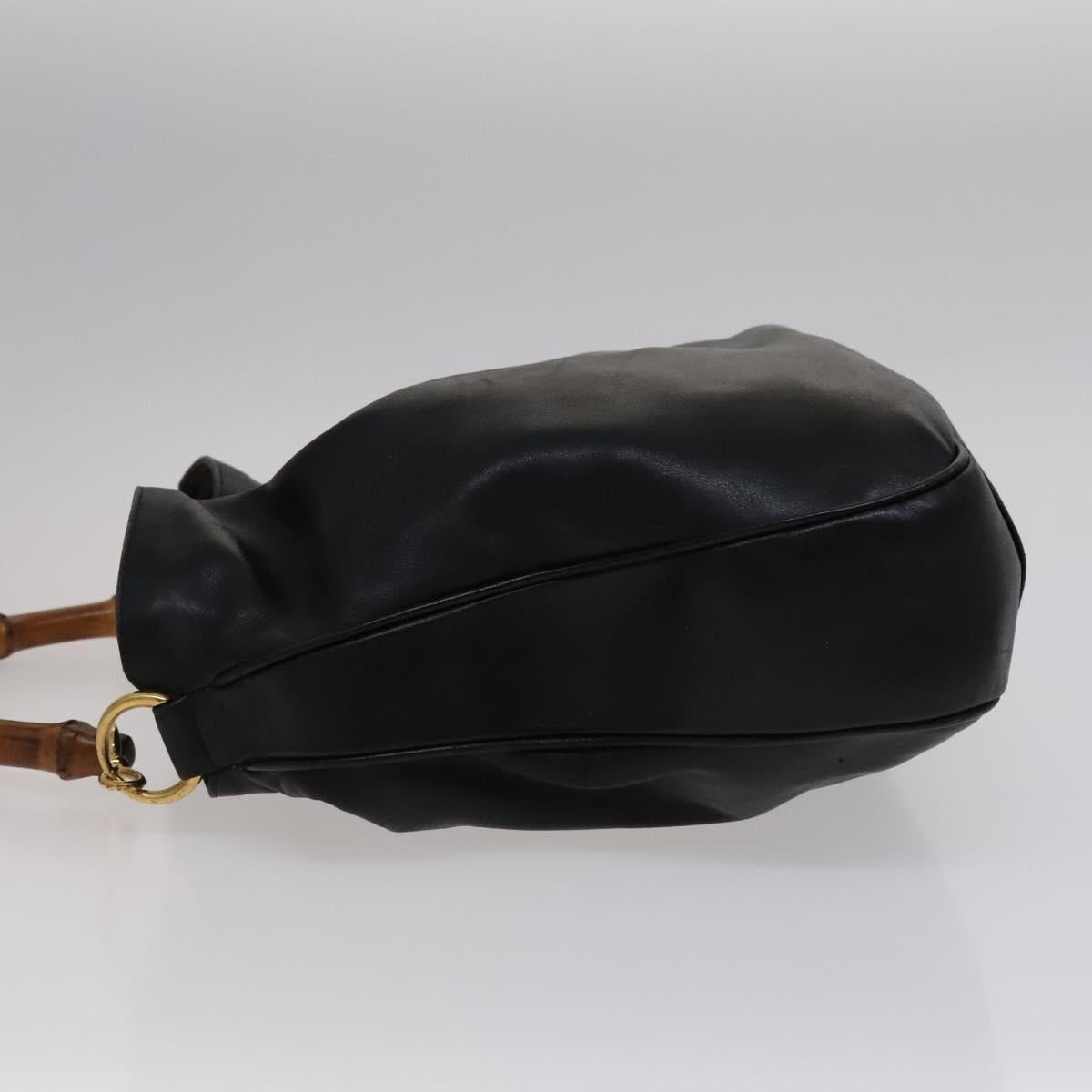 GUCCI Bamboo Hand Bag Leather Black Gold - 4