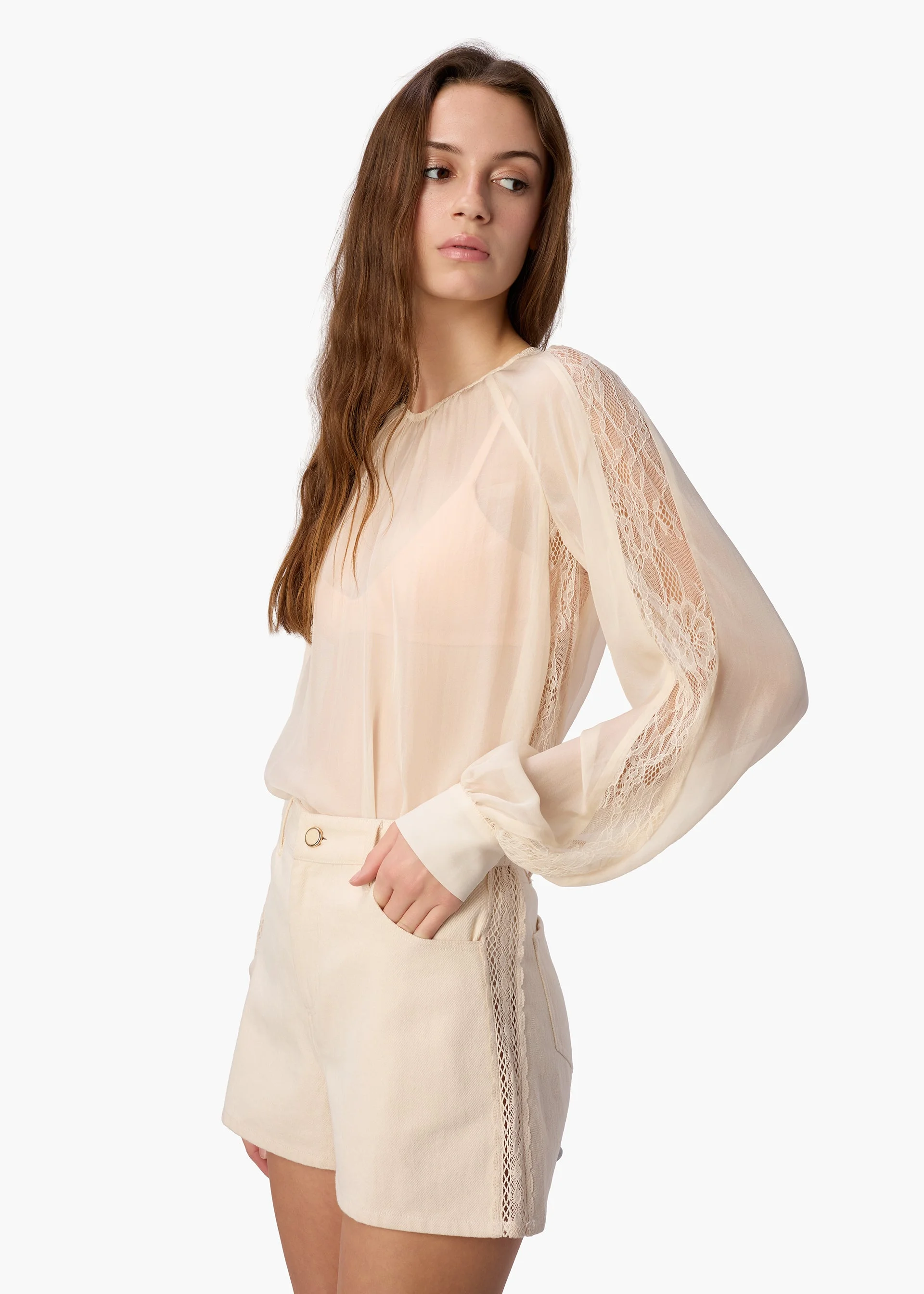 MILAGROS SILK BLOUSE BONE - 1