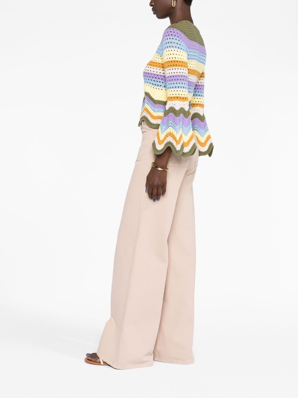 striped crochet-knit cotton top - 6