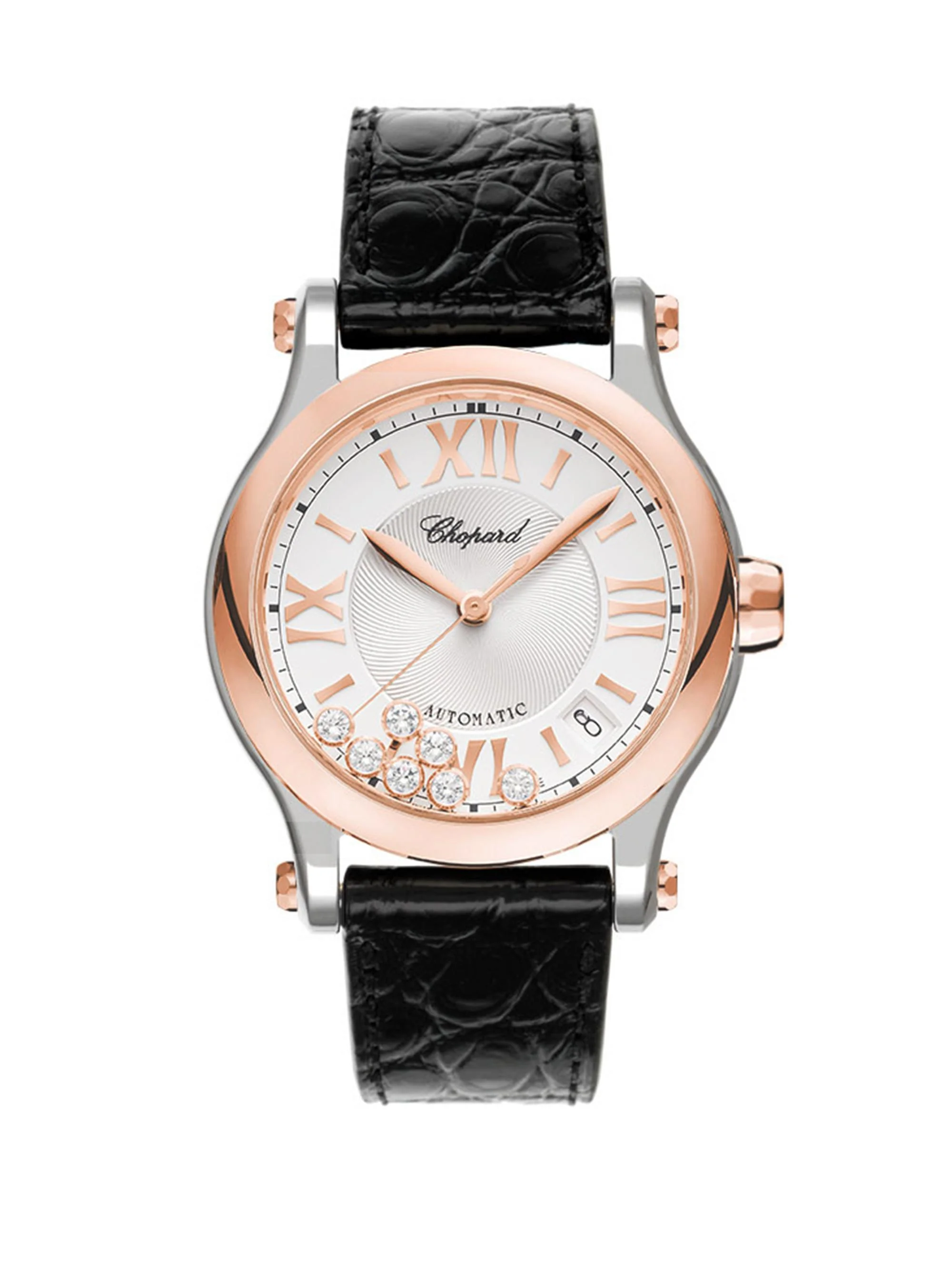 Women's Happy Sport 18K Rose Gold, Stainless Steel, Diamond & Leather-Strap Watch - Black Rose Gold - 1