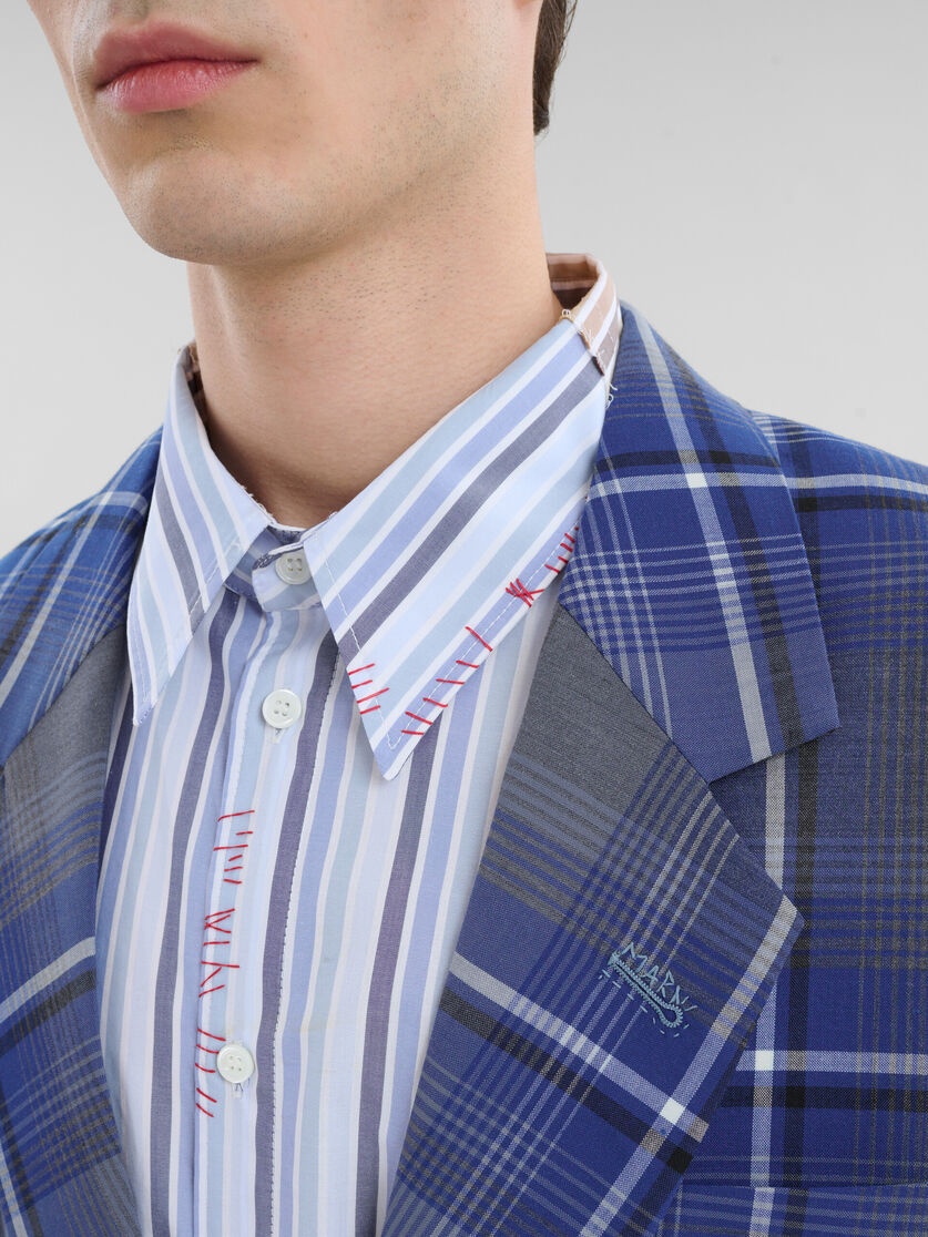 BLUE CHECKED WOOL BLAZER WITH MARNI MENDING - 5