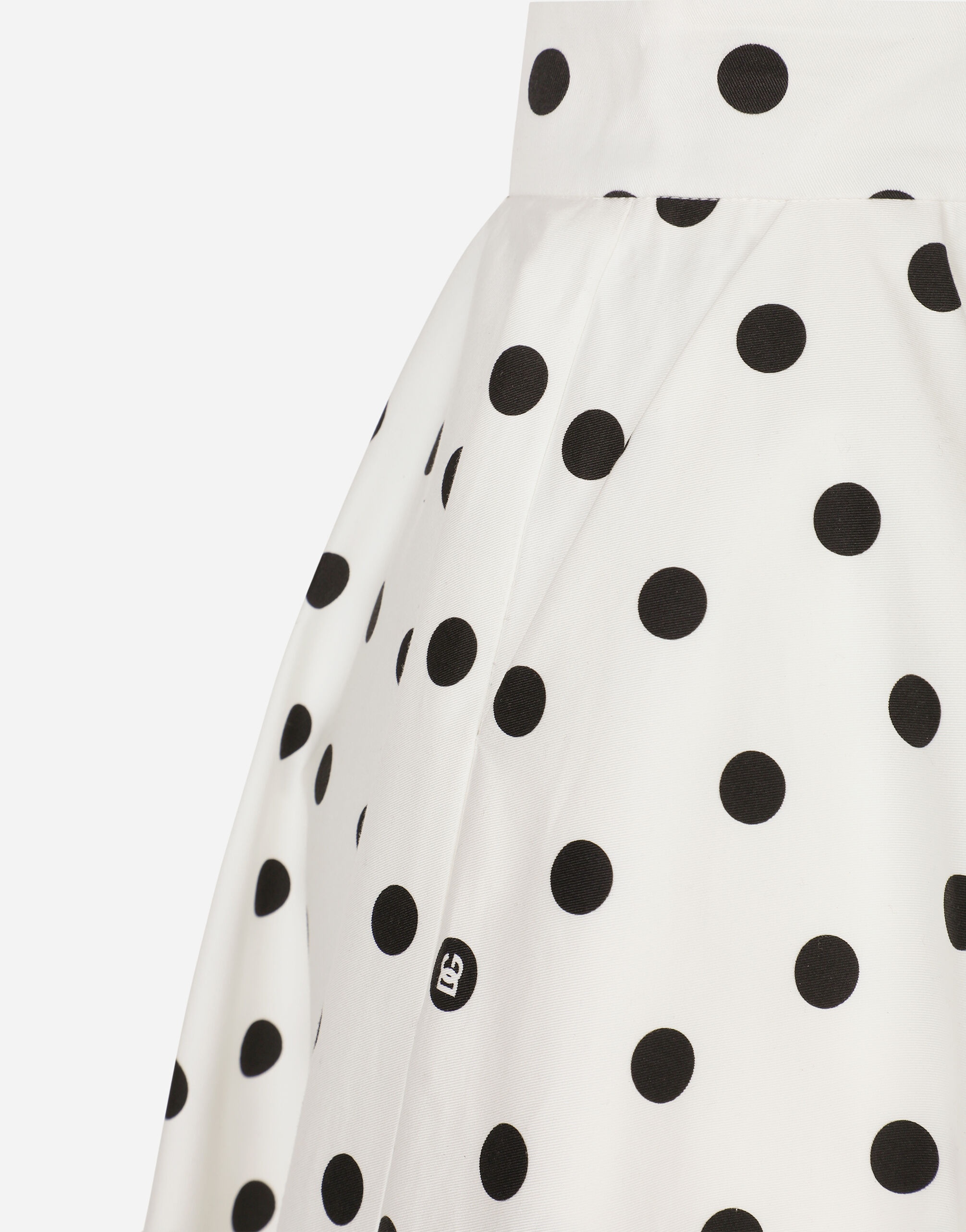 Cotton drill calf-length circle skirt with polka-dot print - 5