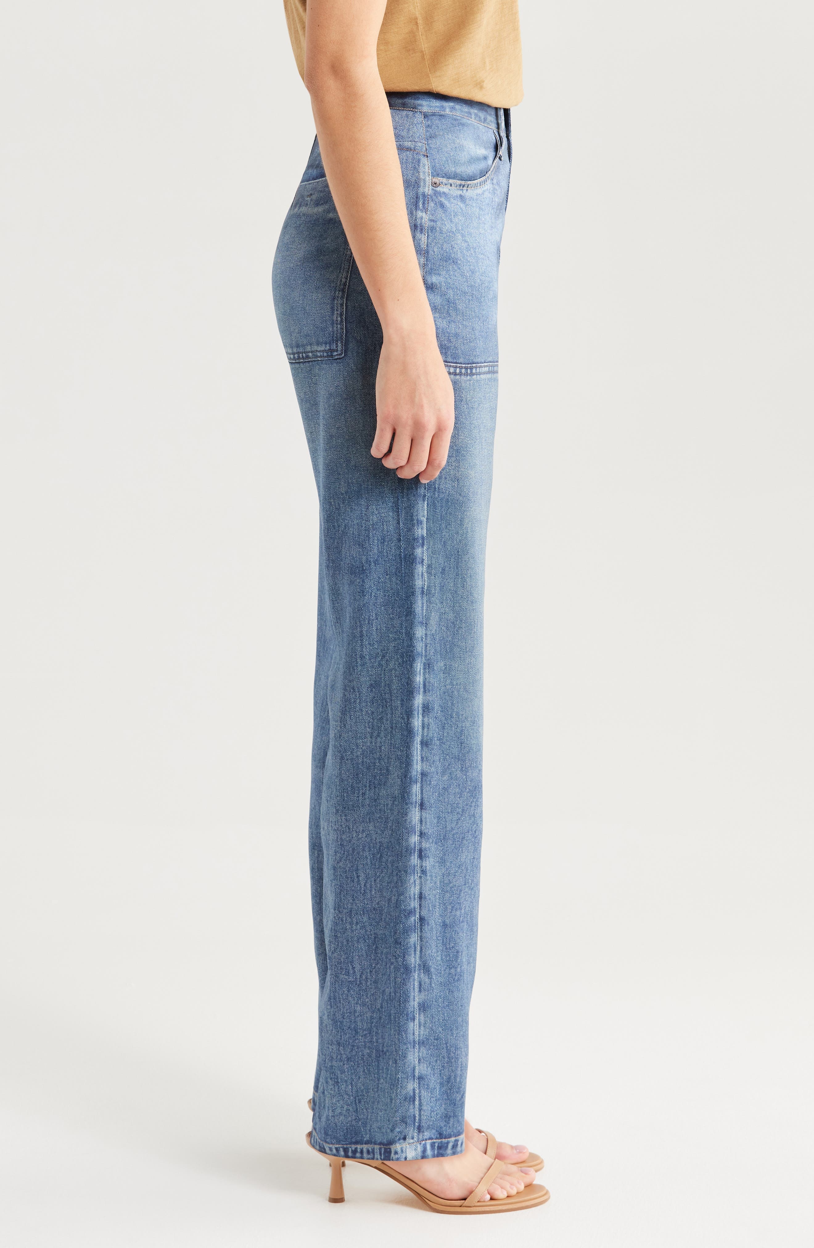 rag & bone Miramar Trompe l'Oeil Faux Denim Satin Pants in Avalon at Nordstrom - 3