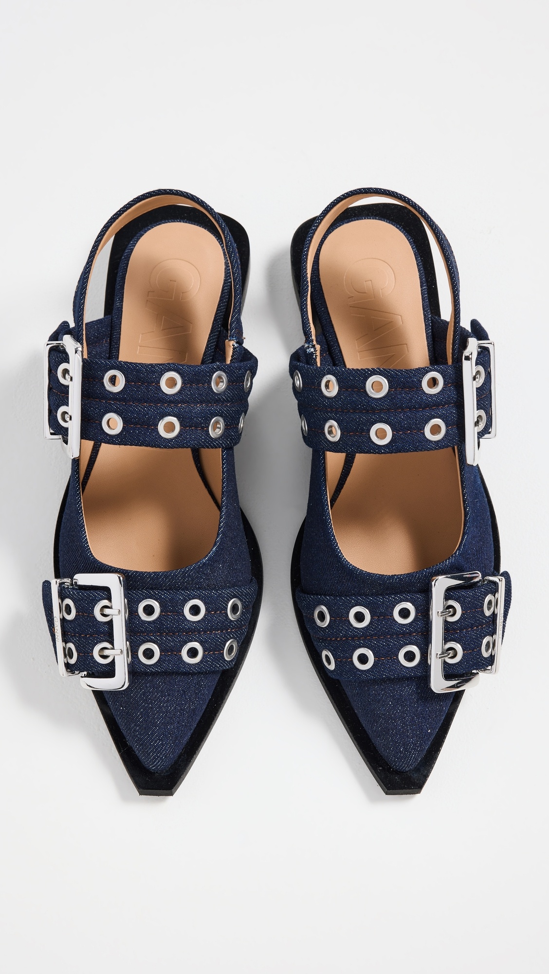 Buckle Ballerina Denim Sandals - 4