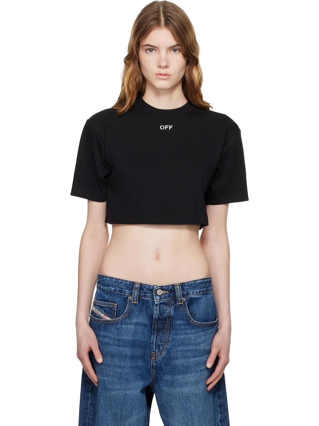 Black 'OFF' Stamp Rib Cropped T-shirt - 1