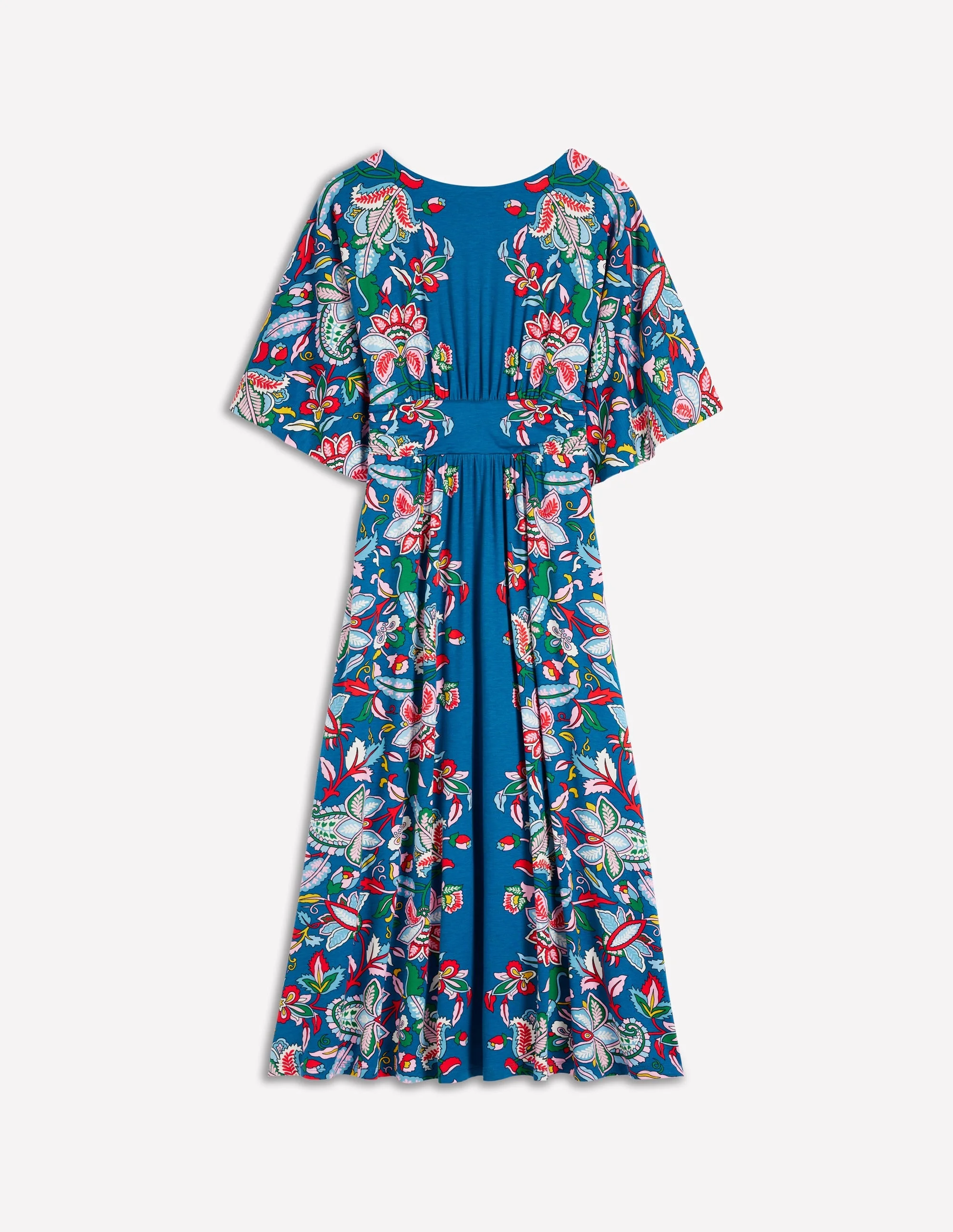 Imelda Kimono Jersey Dress-Blue, Botanical Trail - 1