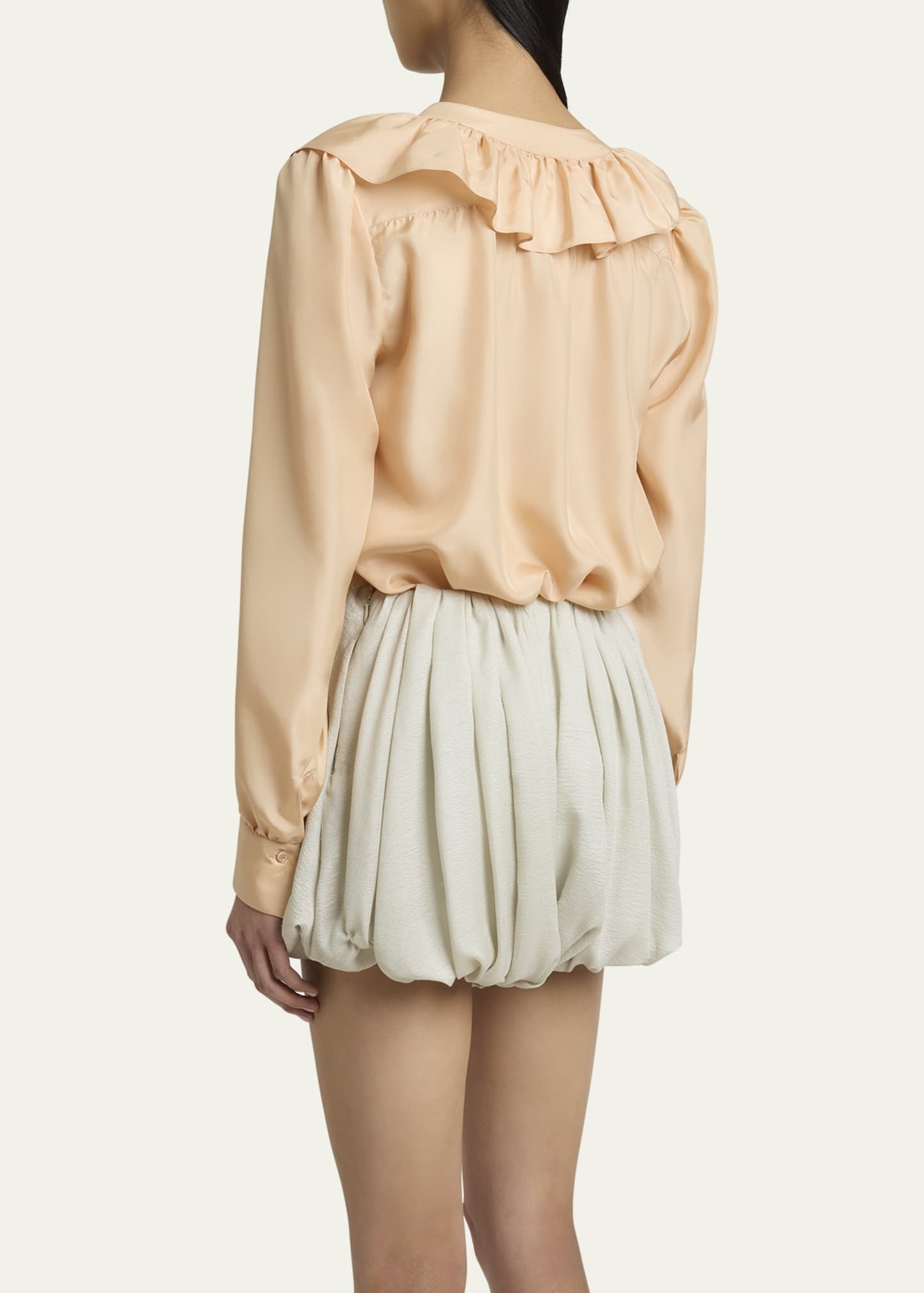 Ruffled V-Neck Silk Blouse - 3