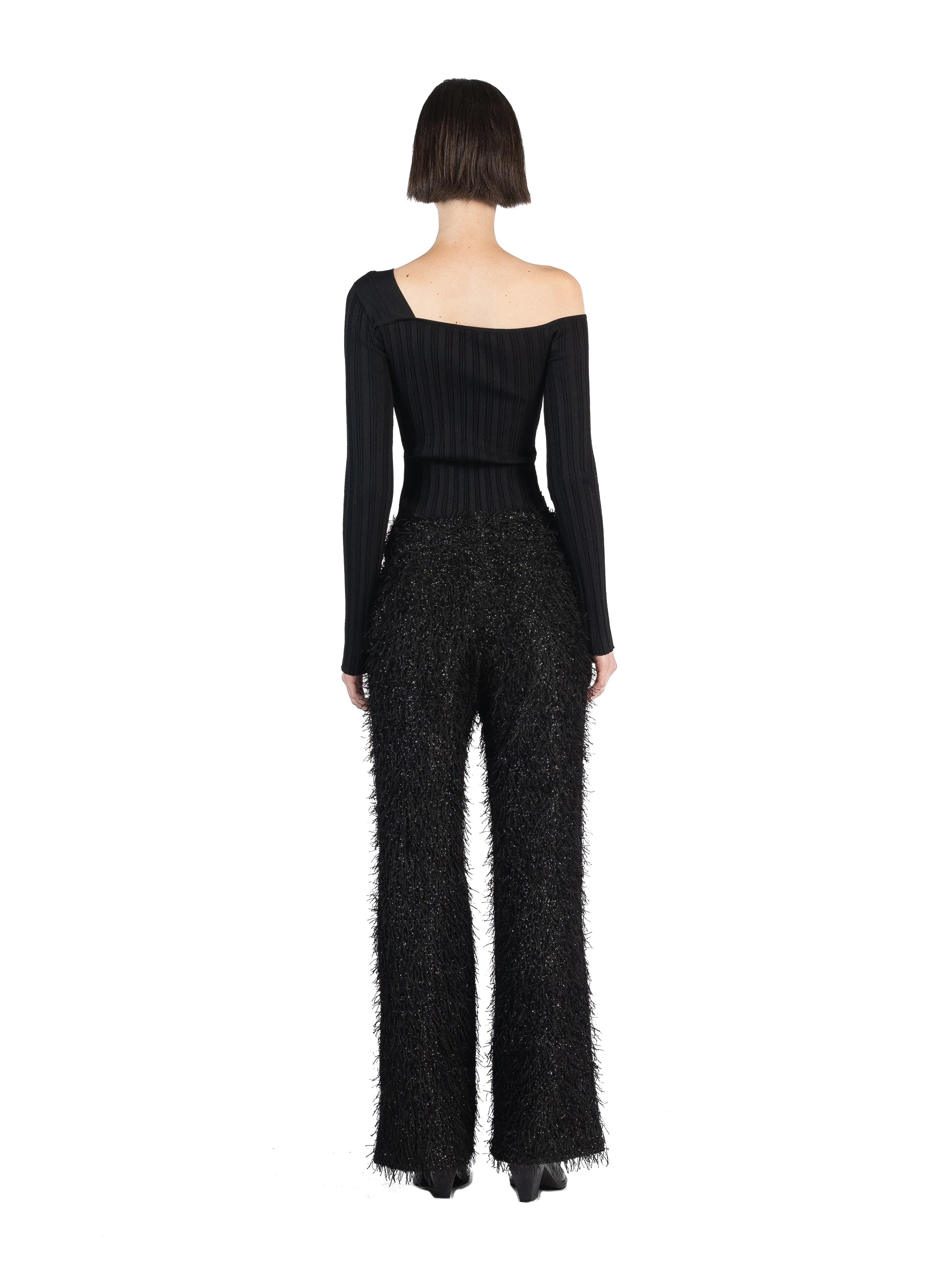 Fluffy Fitted Tailored Trousers Black - 4