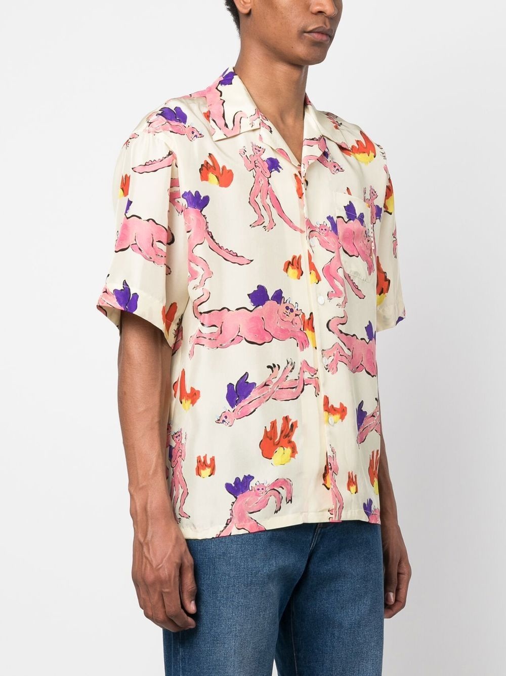 graphic-print silk T-shirt - 3