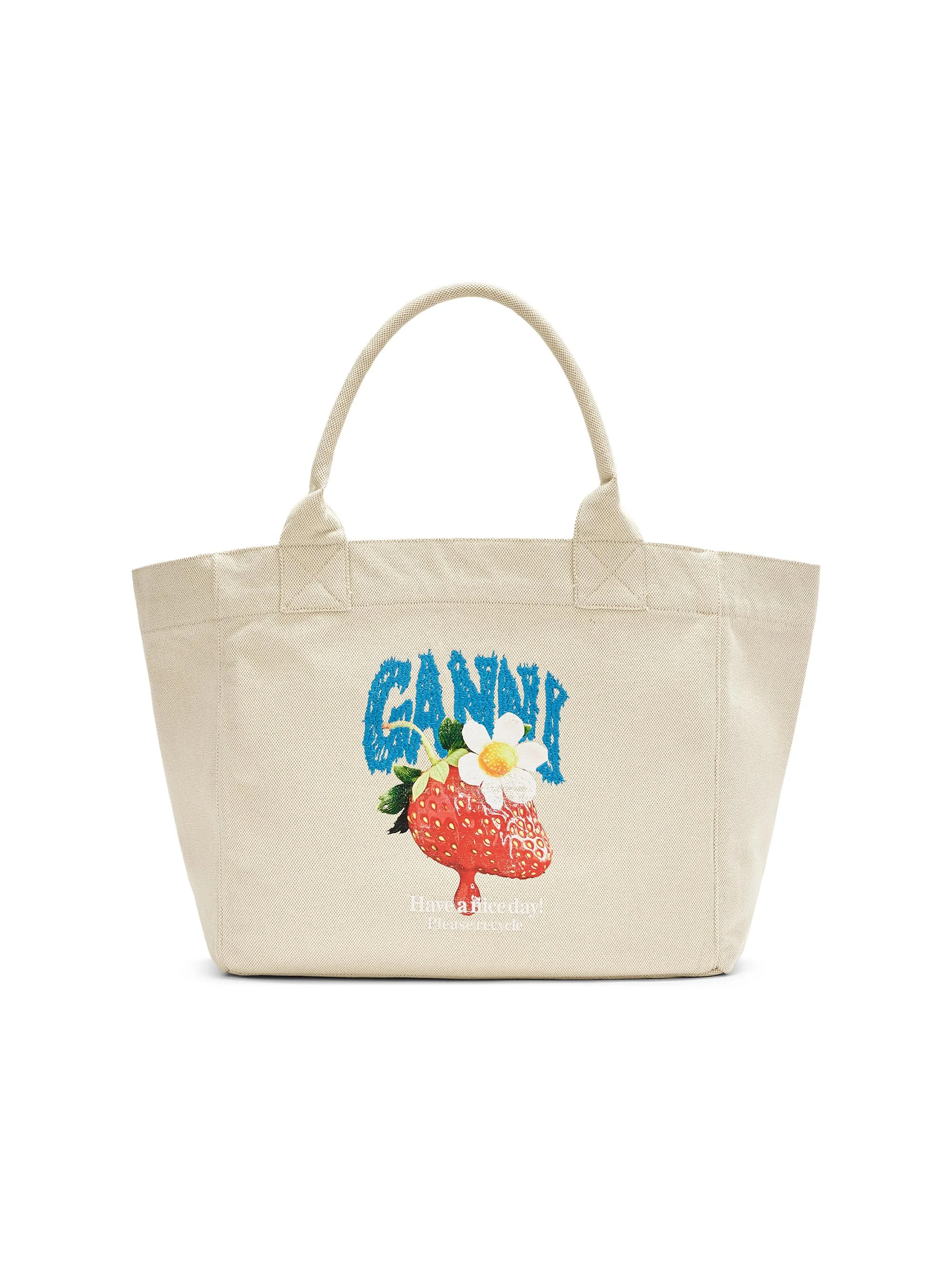Women's Medium Embroidered-Logo Graphic Cotton Canvas Shopper Tote Bag - Yellow - 1