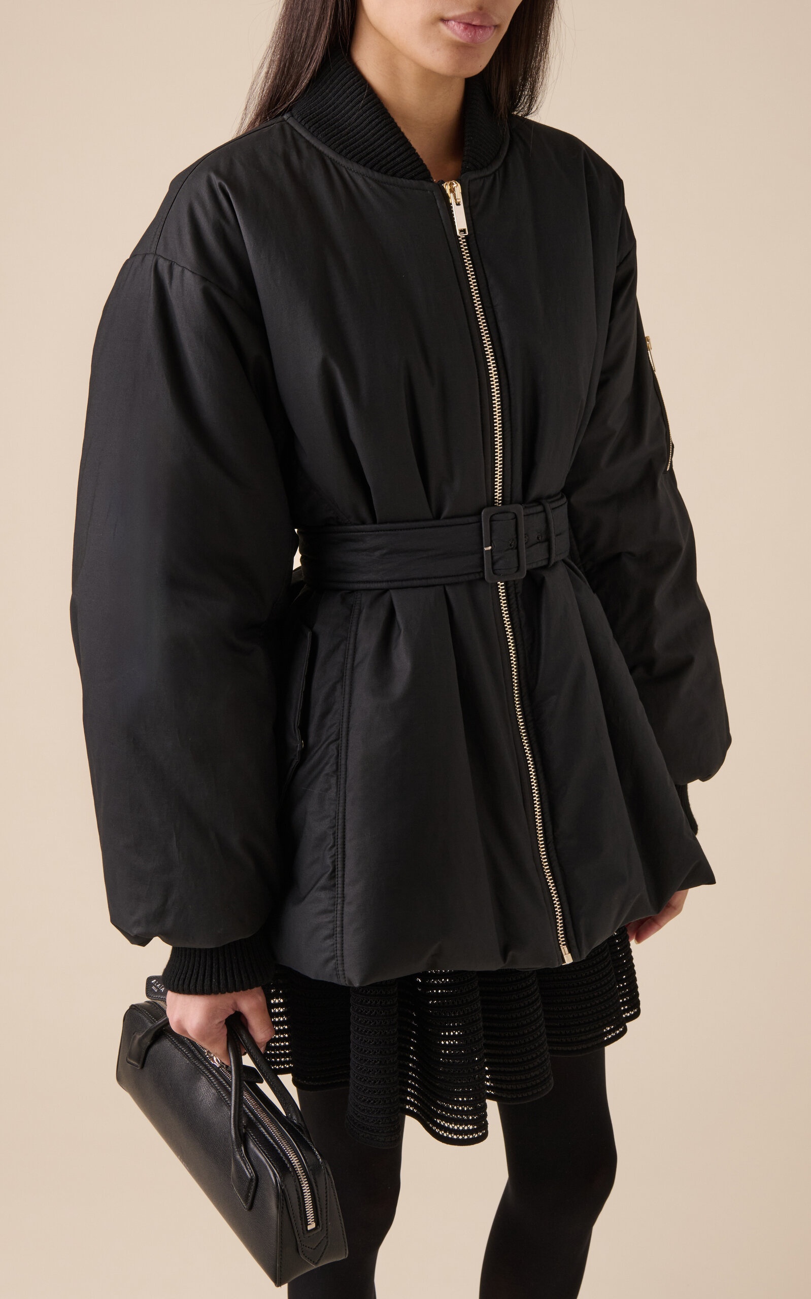 Alaïa Belted Cotton Bomber Jacket black | modaoperandi
