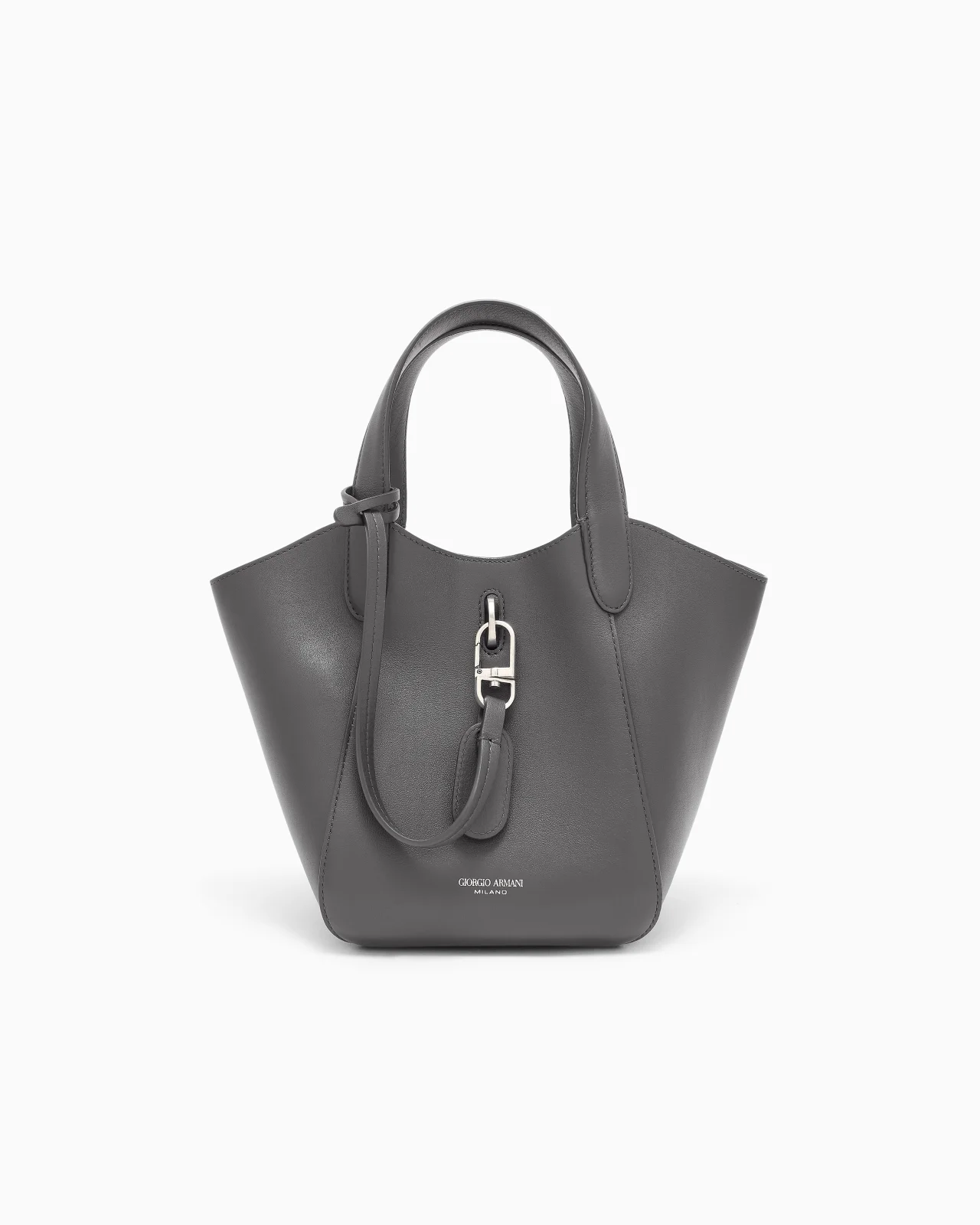 LEATHER HANDBAG WITH A GEOMETRIC BASE AND A SNAP-HOOK CLASP - 1