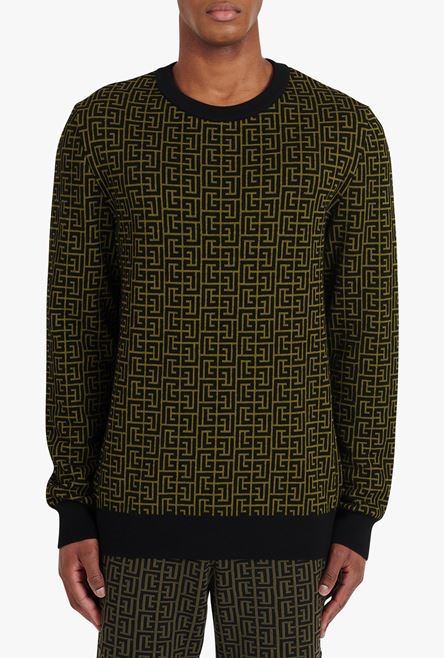 Khaki and black wool sweater with Balmain monogram - 5