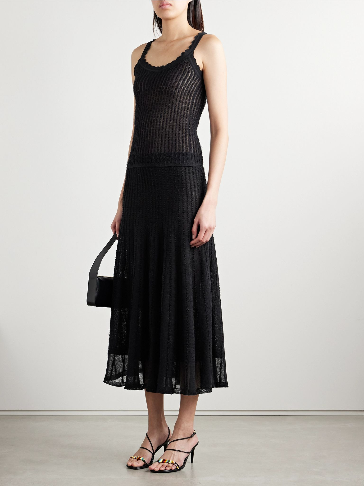 Ennio scalloped pointelle-knit tank Black - 2
