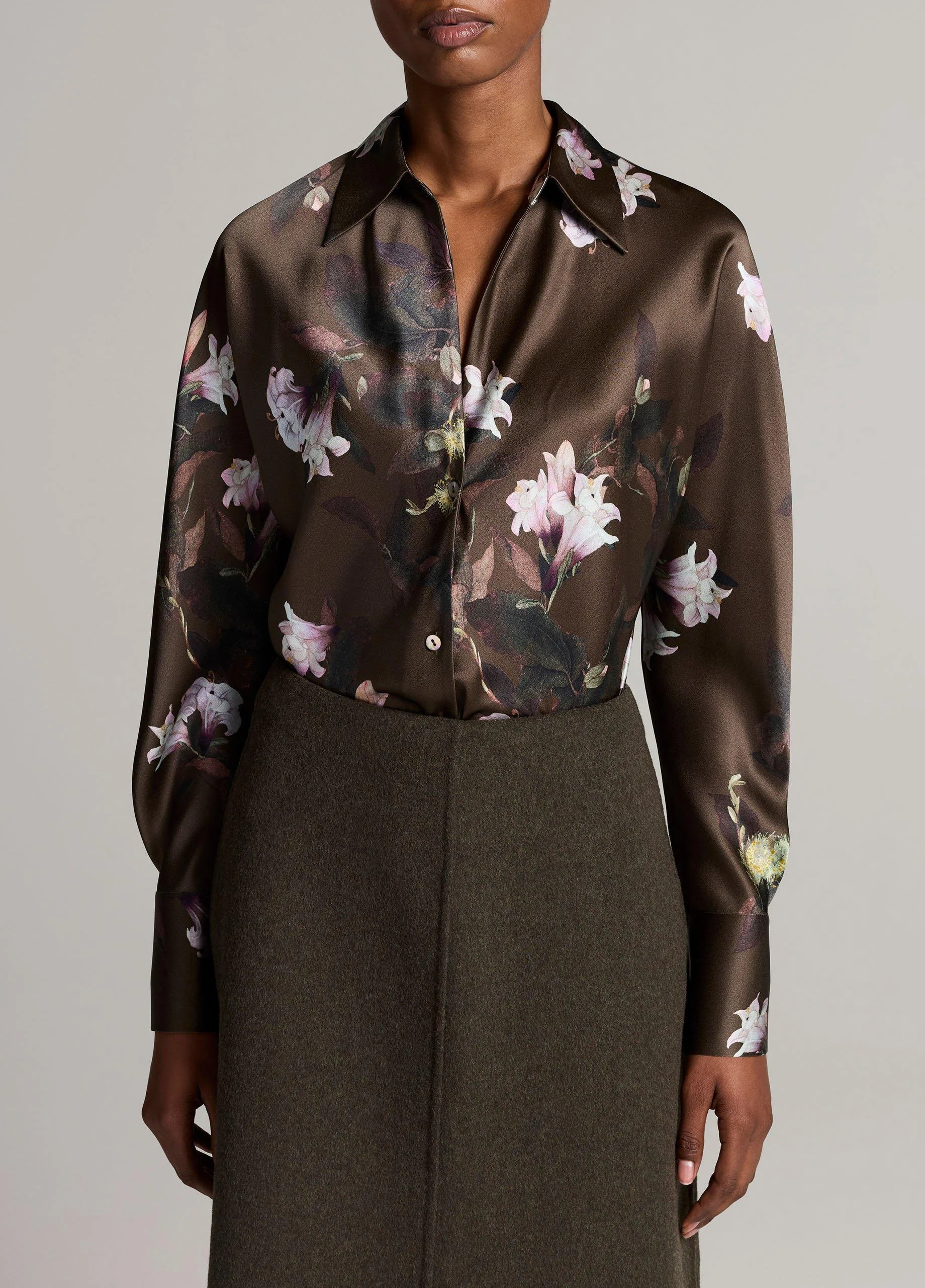 Lily Vine Silk Bias Long-Sleeve Blouse - 1