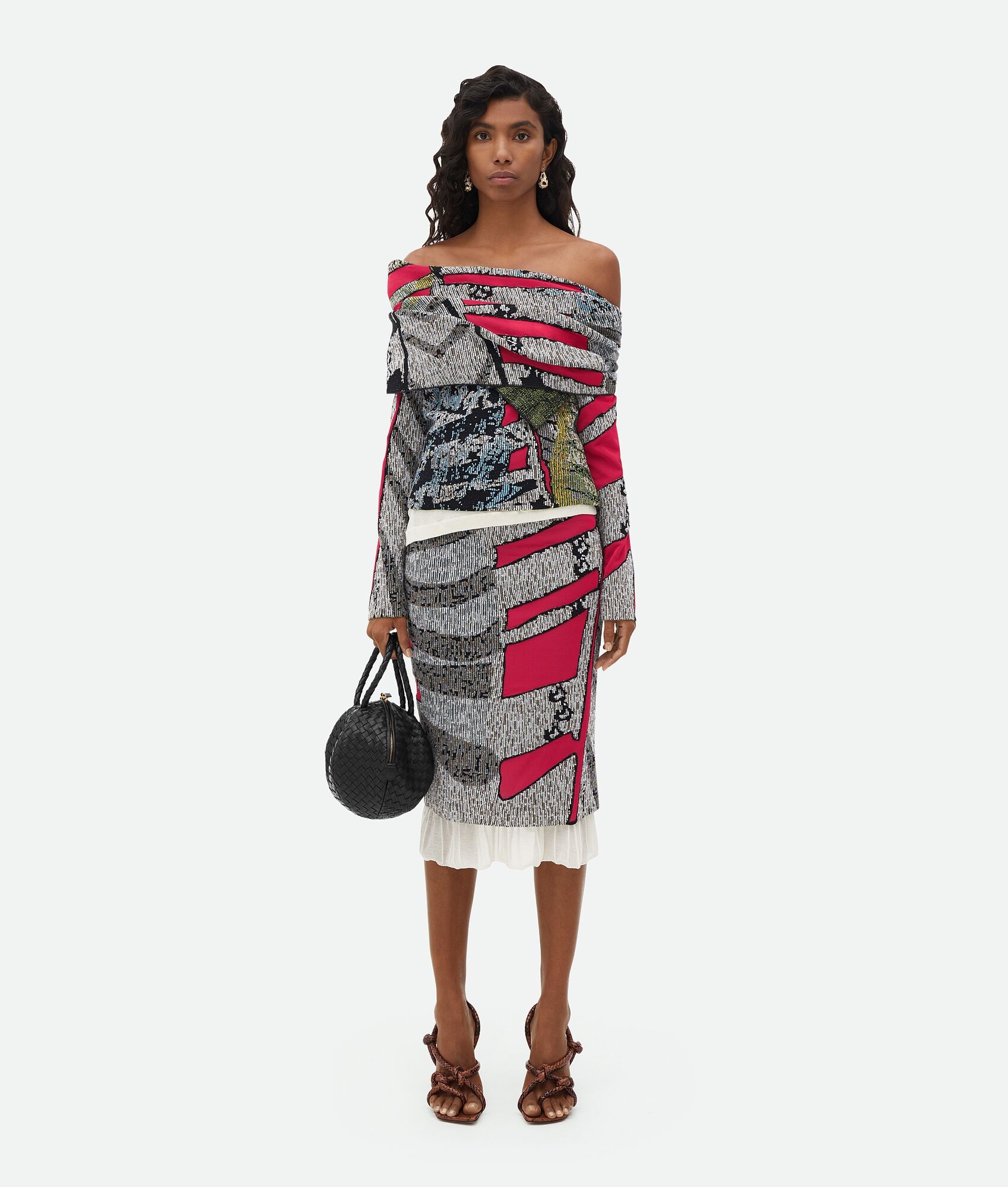 Graphic Viscose Jacquard Midi Skirt - 4