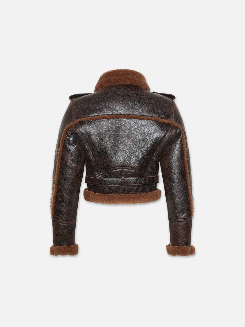 FRAME Shearling Strong Shoulder Moto in Rust outlook