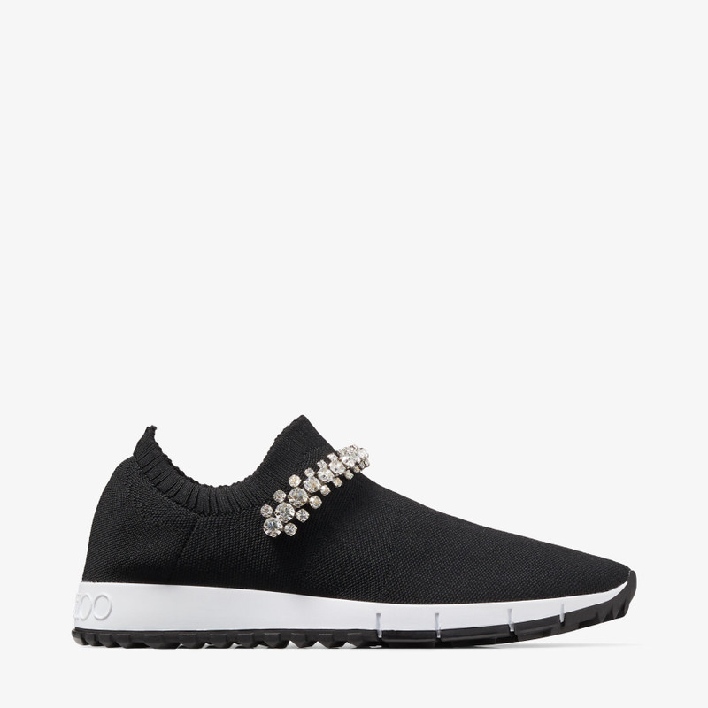 Verona Black Knit Trainers with Crystal Embellishment - 1