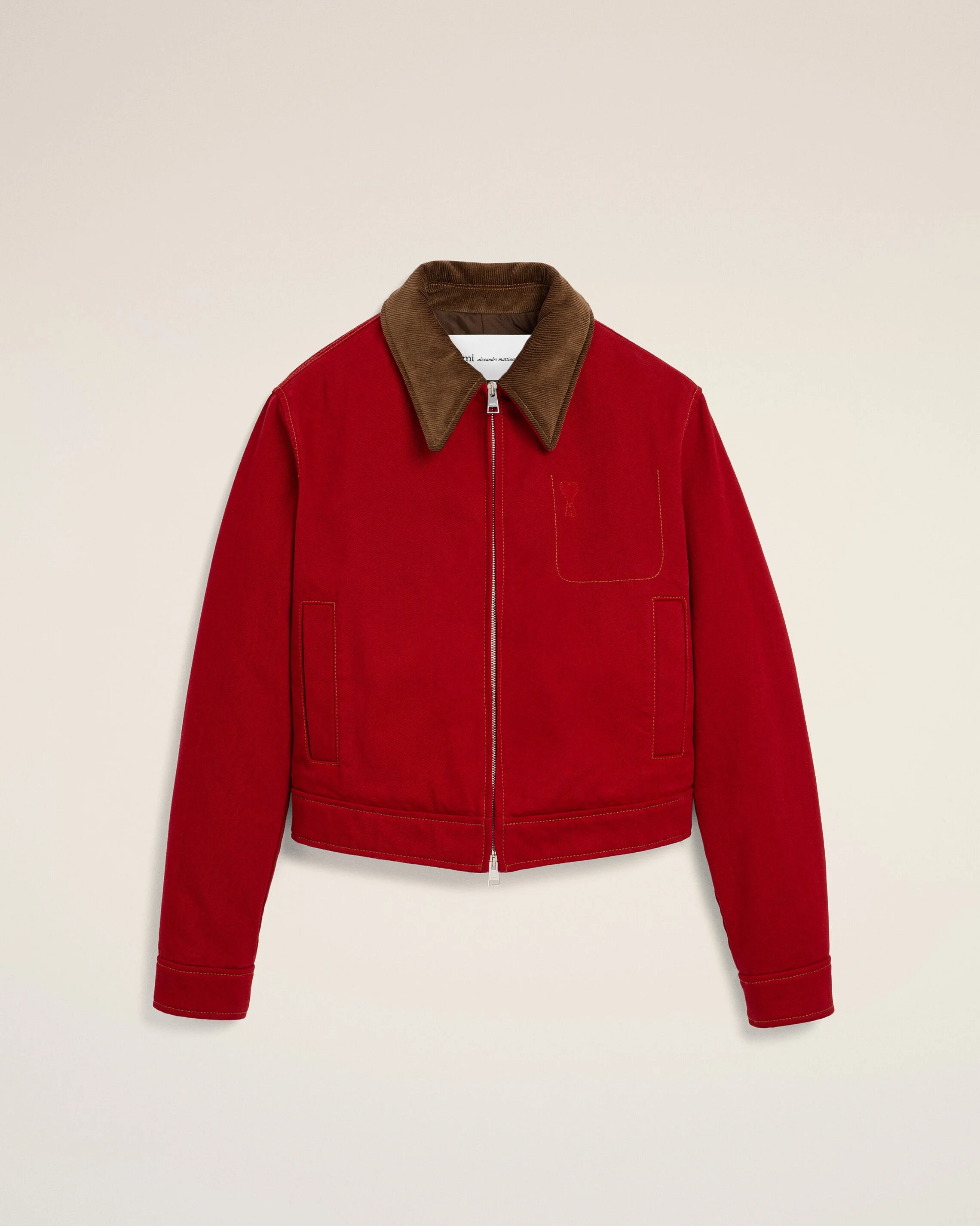 RED COTTON ZIPPED JACKET WITH AMI DE COEUR - 1