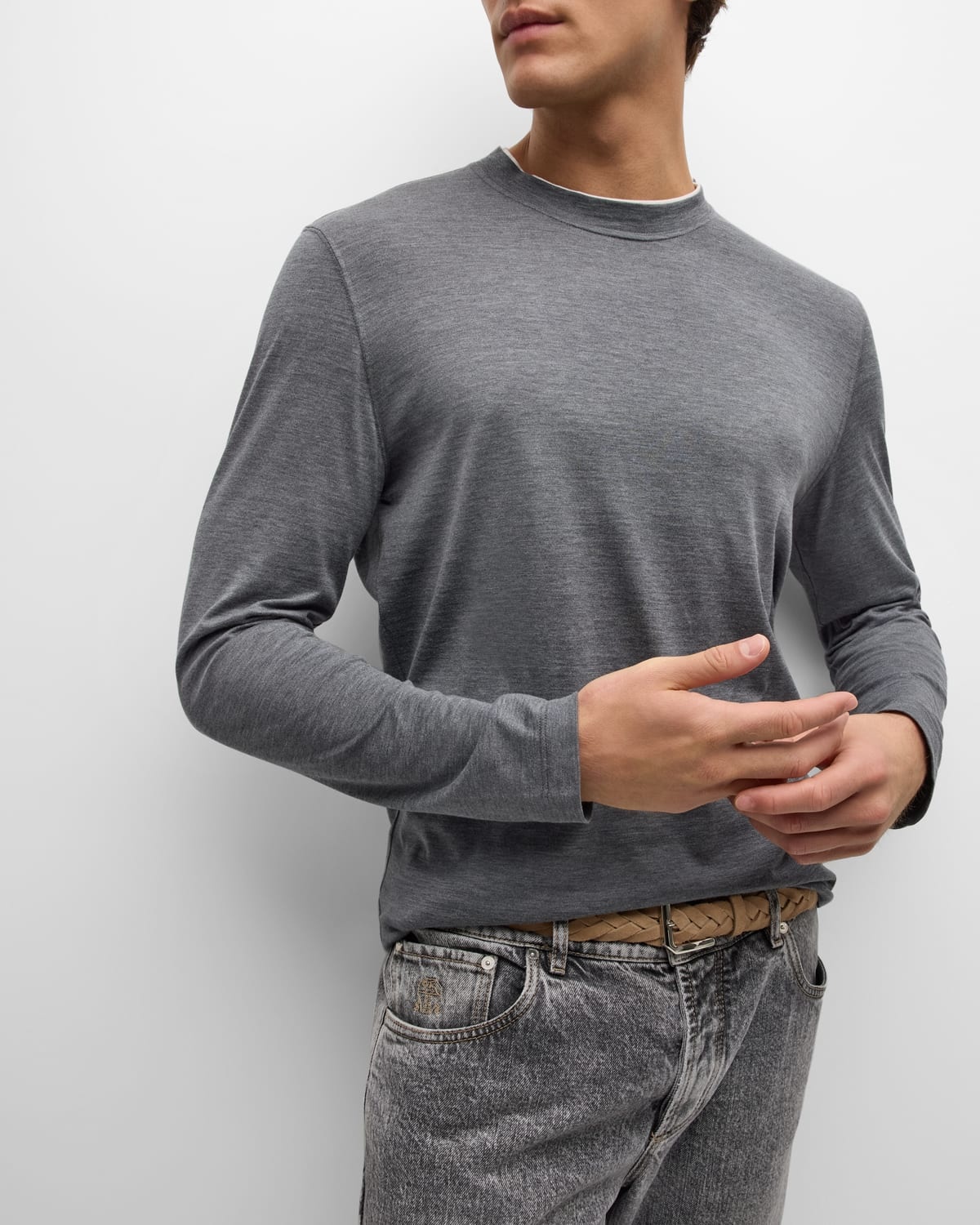 Men's Silk-Cotton Long Sleeve T-Shirt - 5