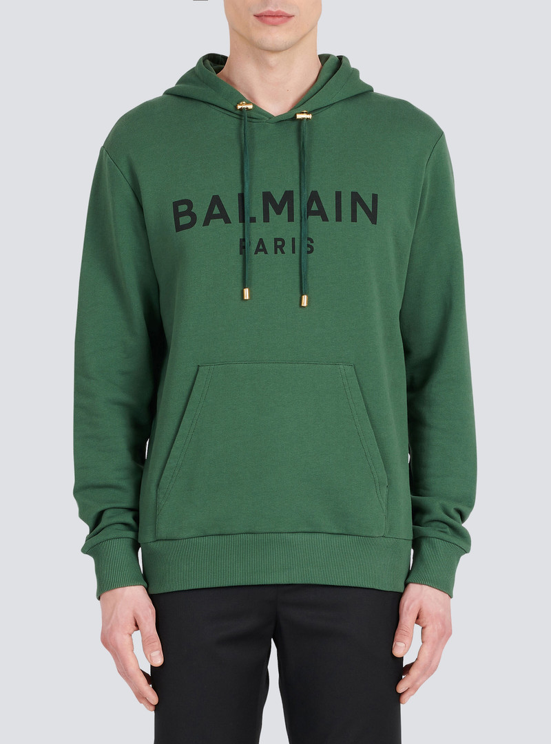 Hooded cotton sweatshirt with Balmain Paris logo print 6