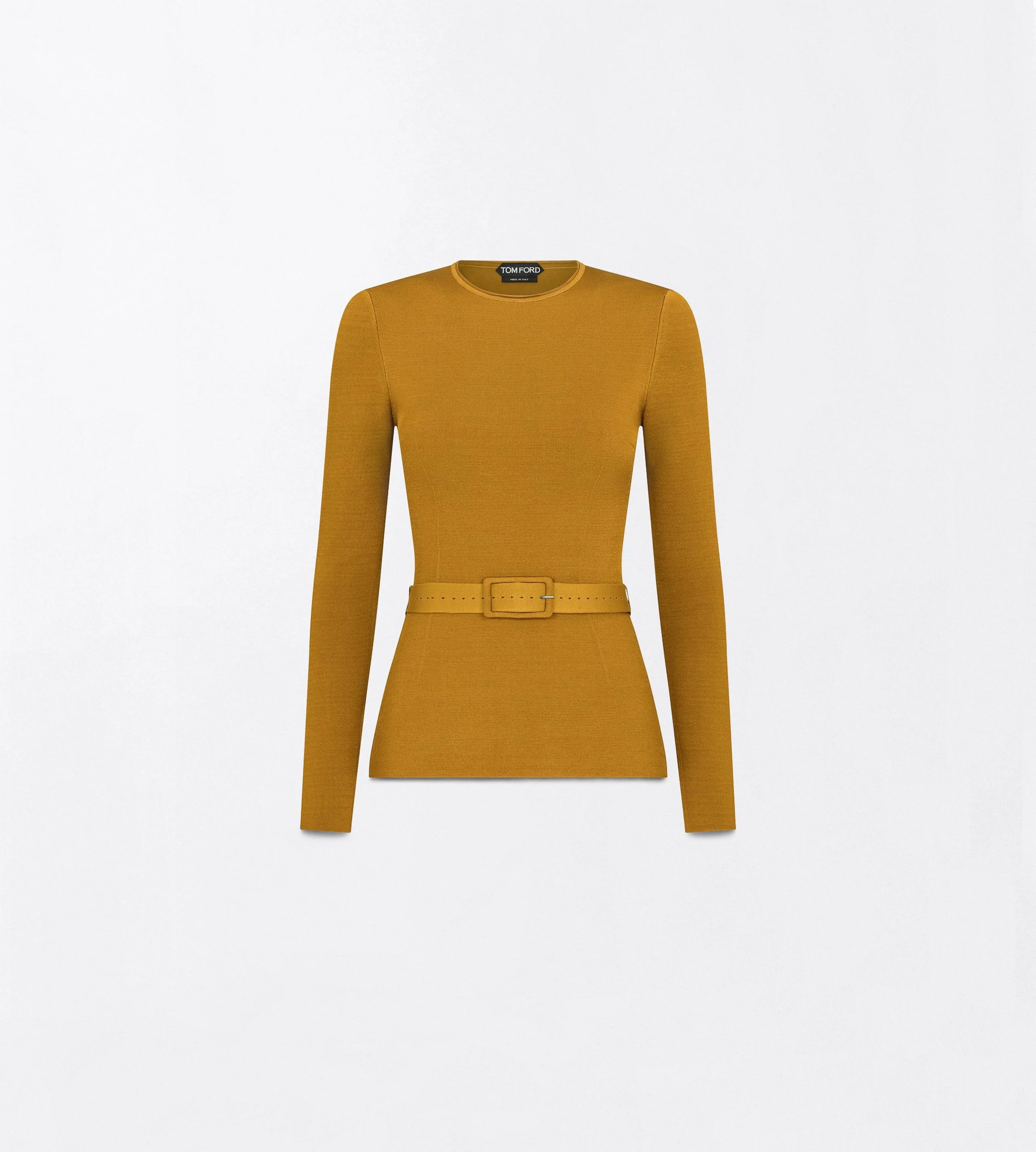 LONG SLEEVE FITTED CREWNECK WITH SHAPING DETAILS AND SELF BELT - 1